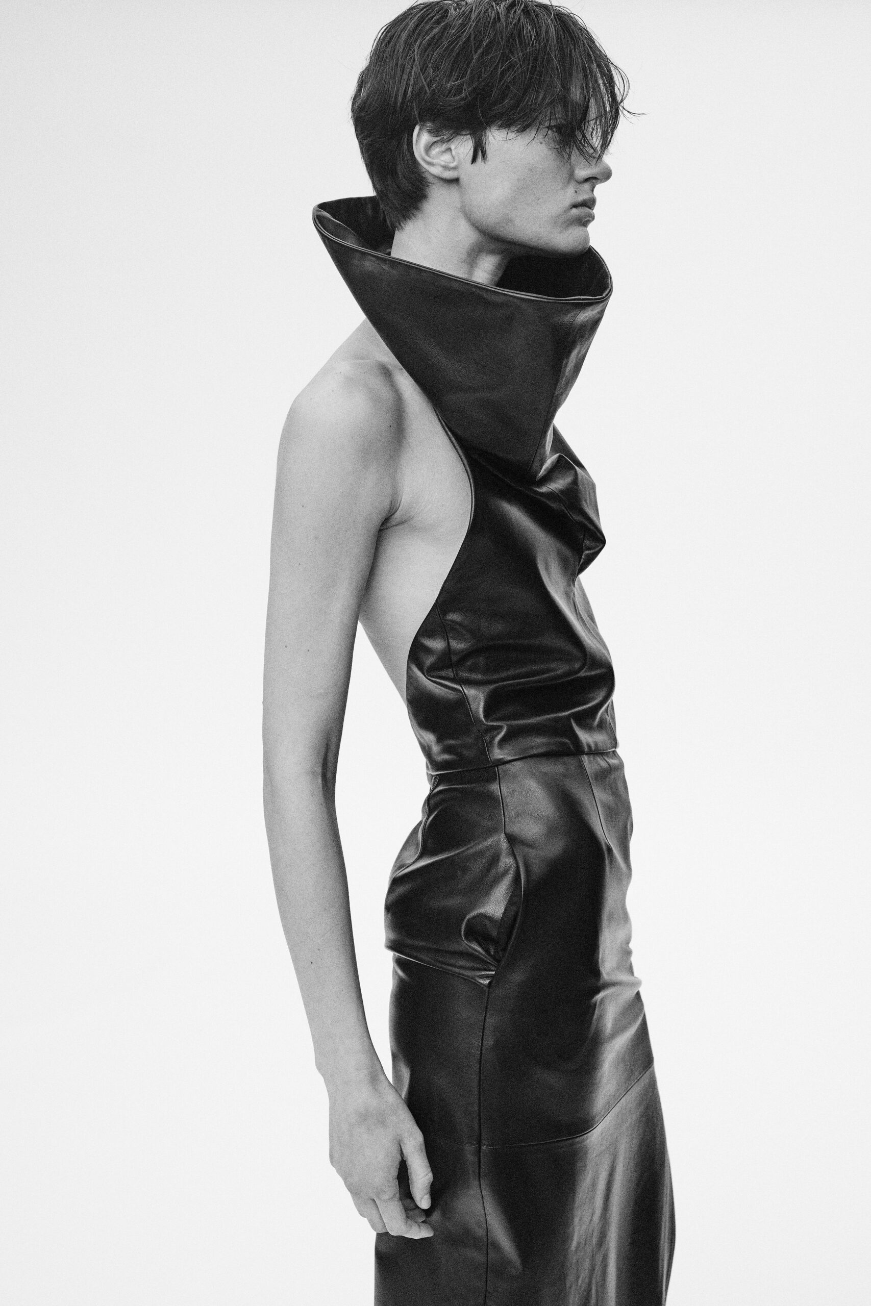 fitted black leather dress