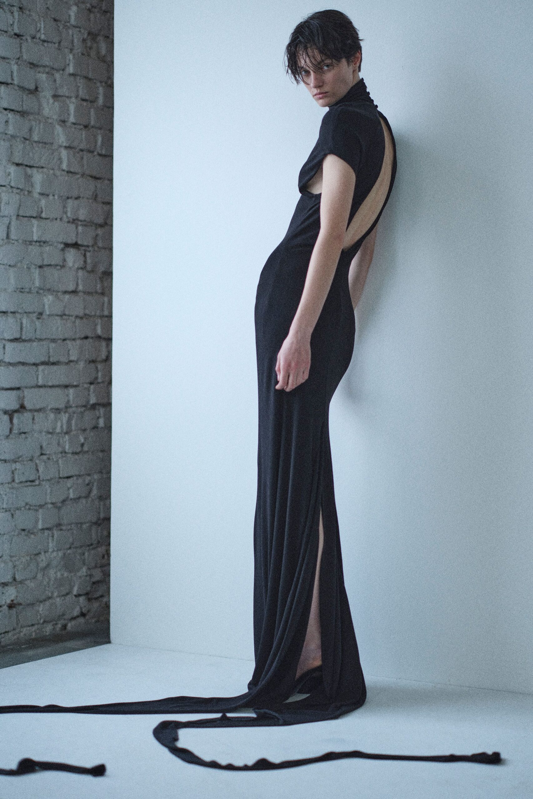 black silk backless gown