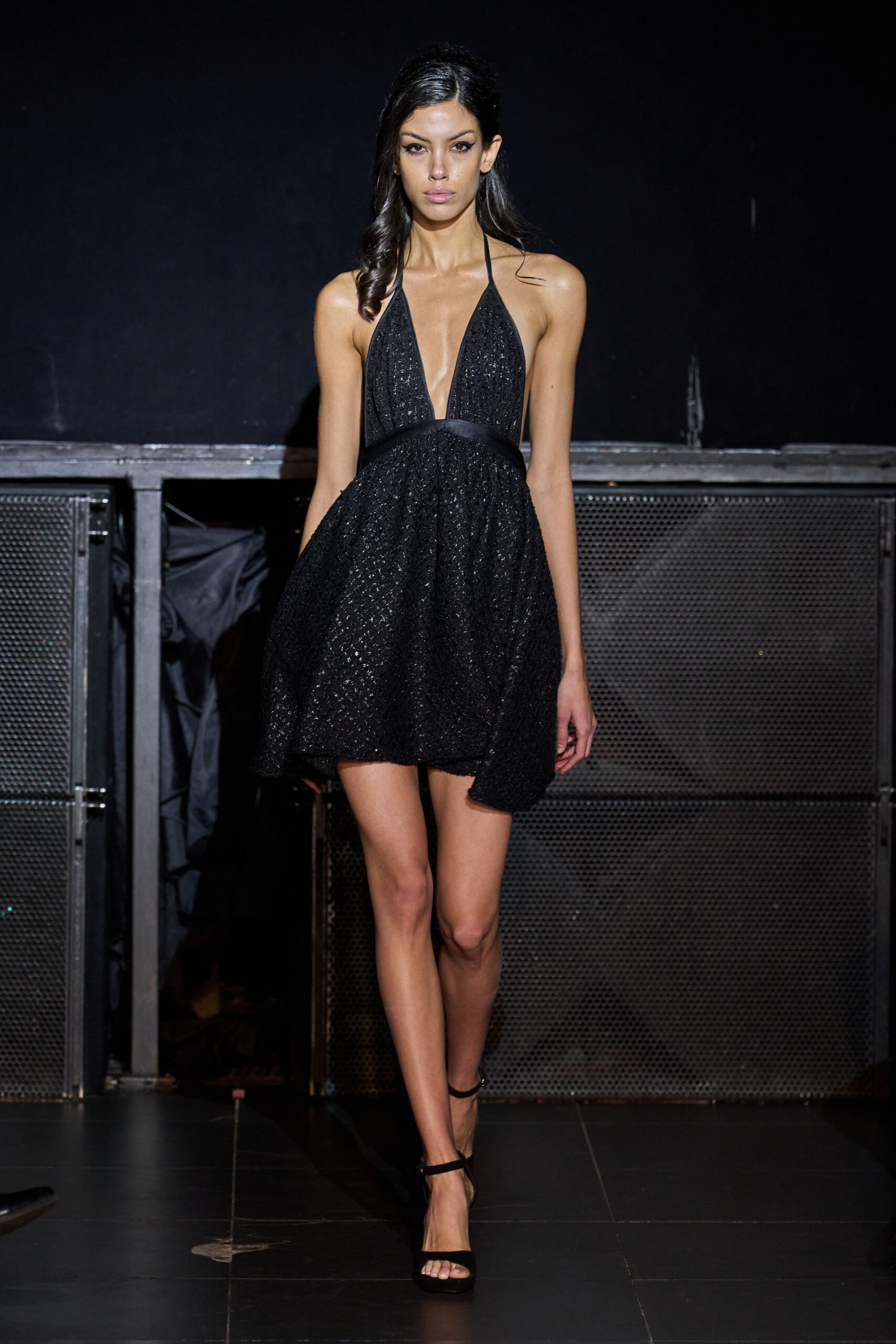 black silk sleeveless mini dress