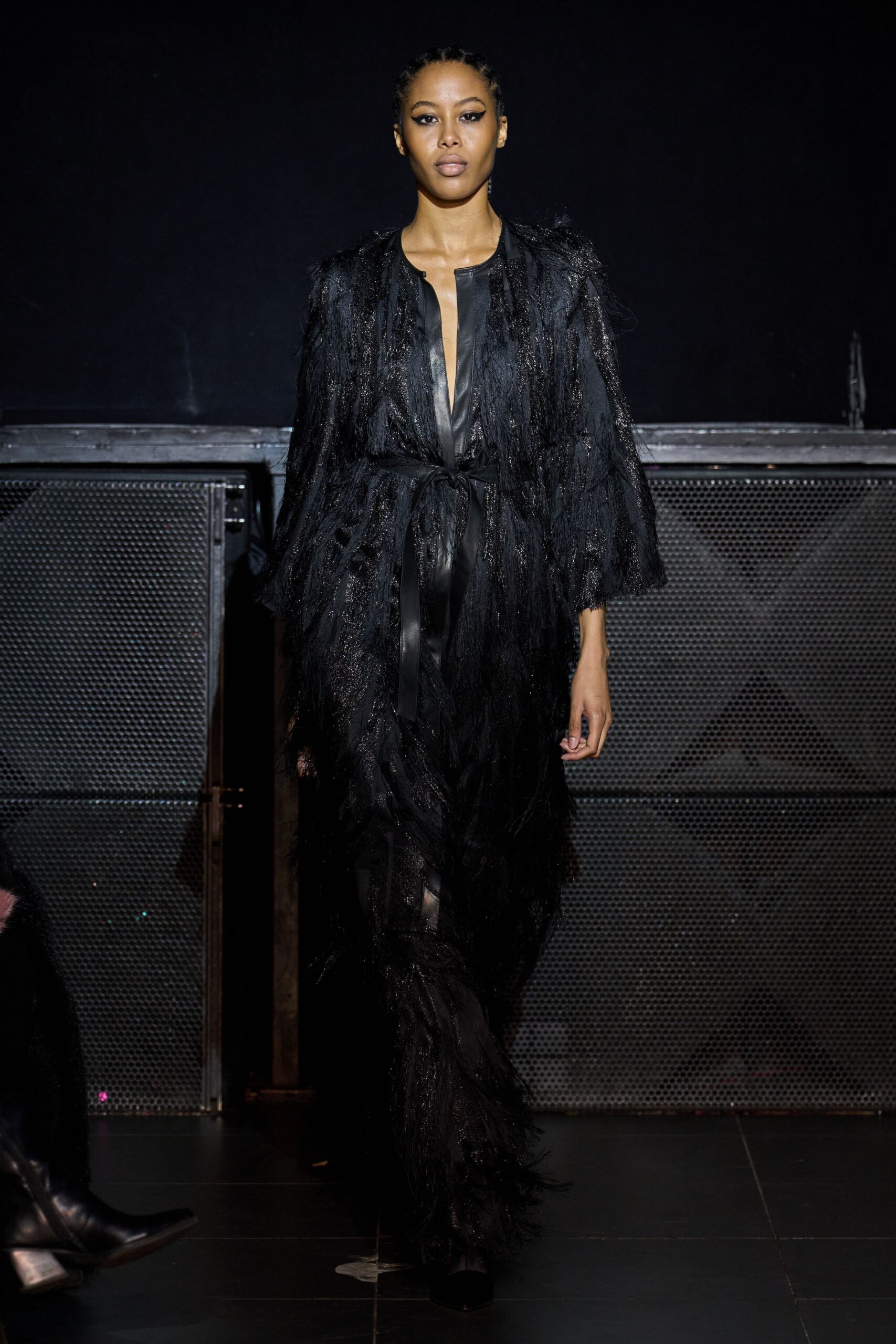 black silk fringed gown