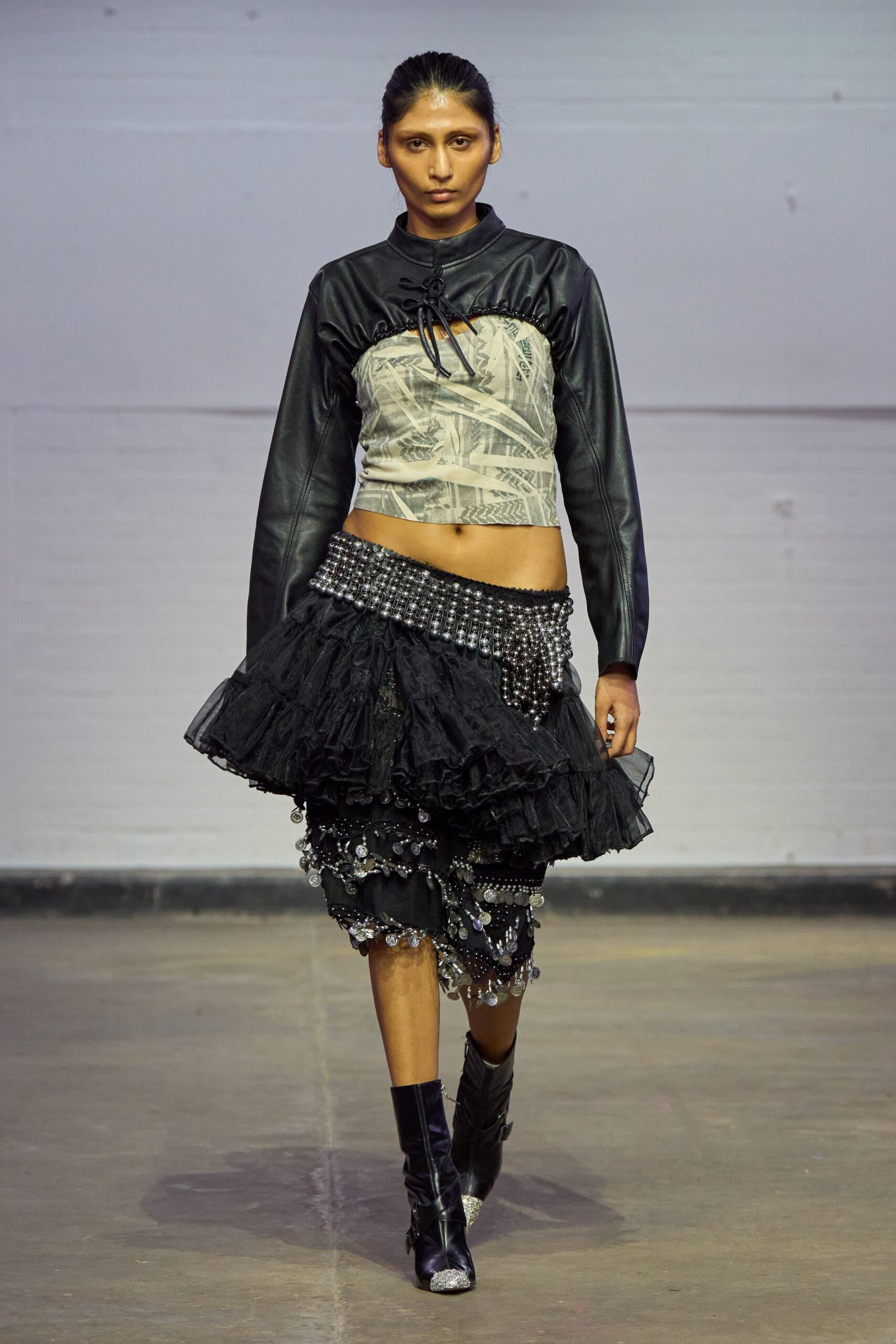black tulle fitted tiered ruffled mini skirt
