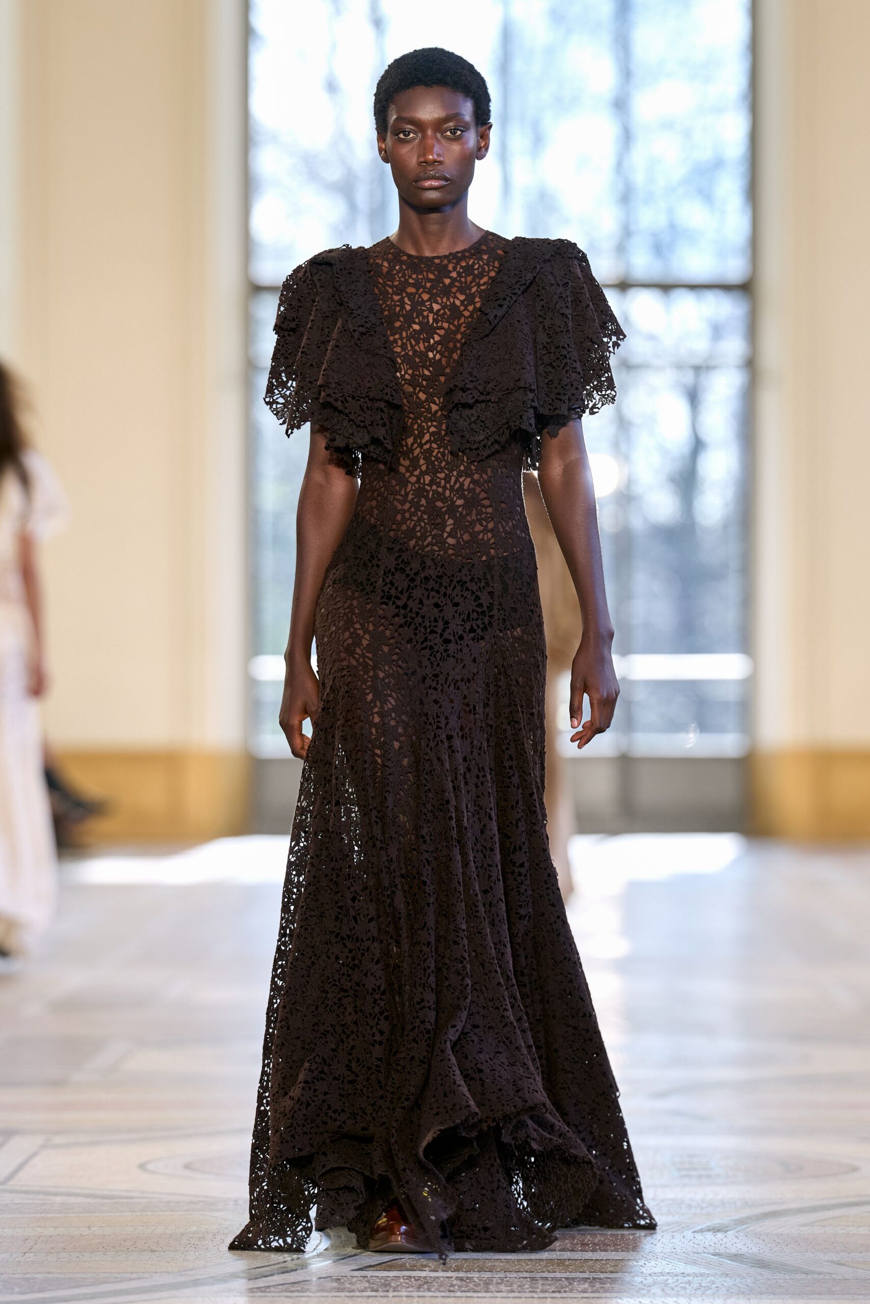 black lace fitted gown