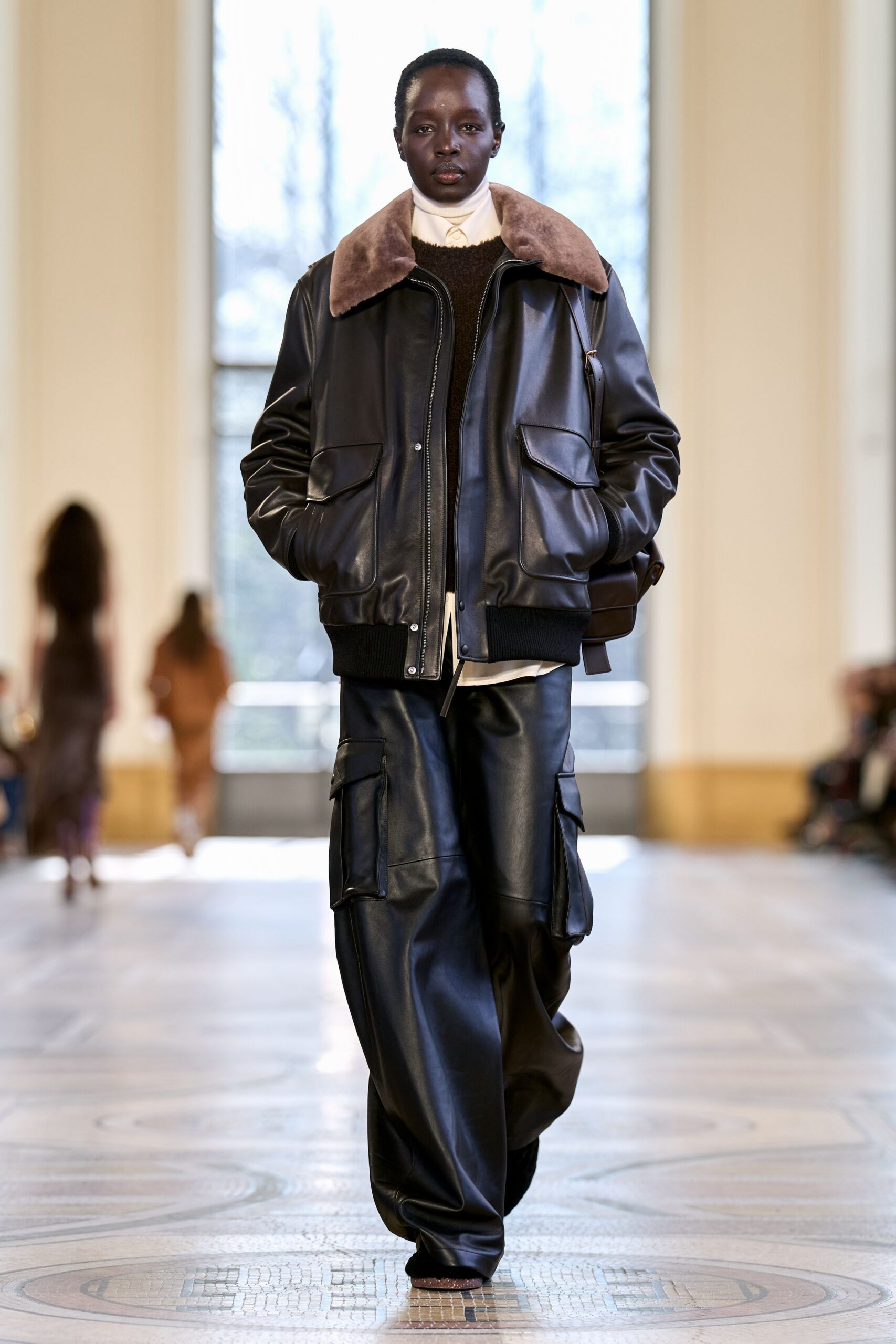 black leather jacket and pants