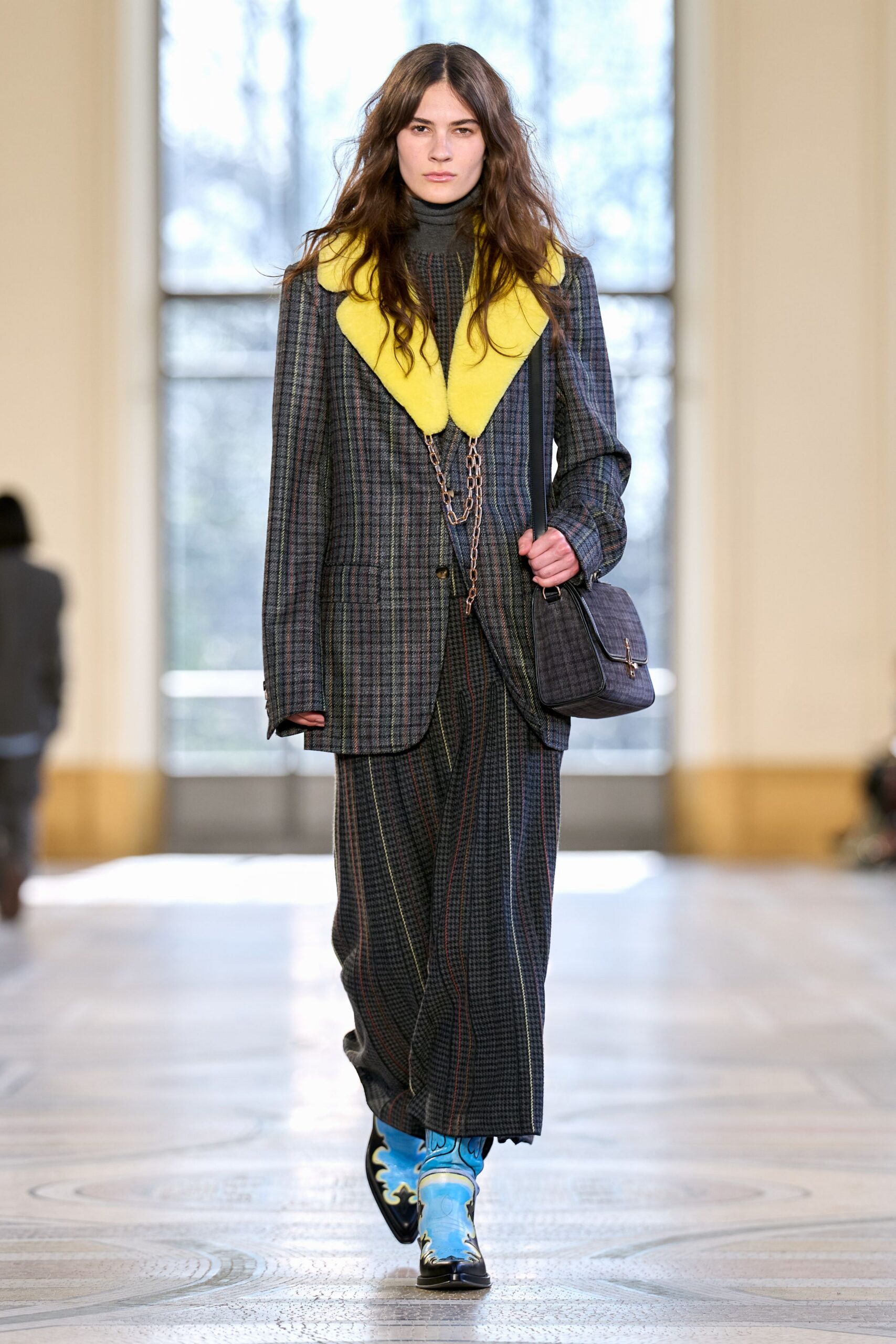 relaxed black checked suit