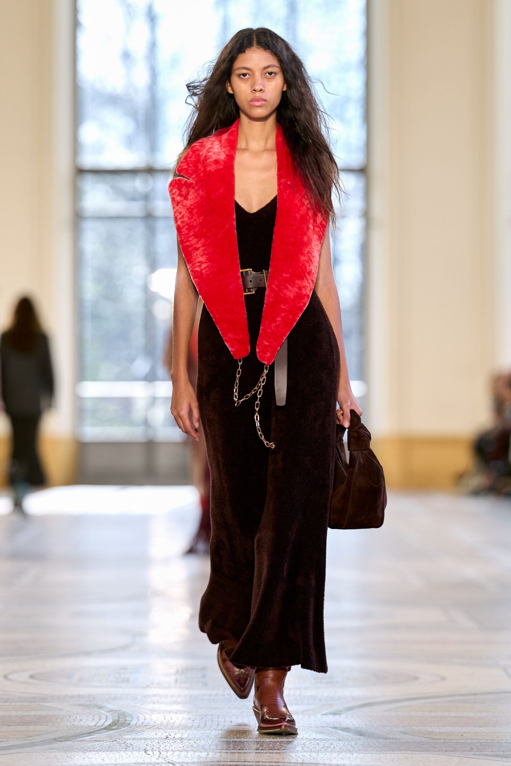red faux-fur scarf