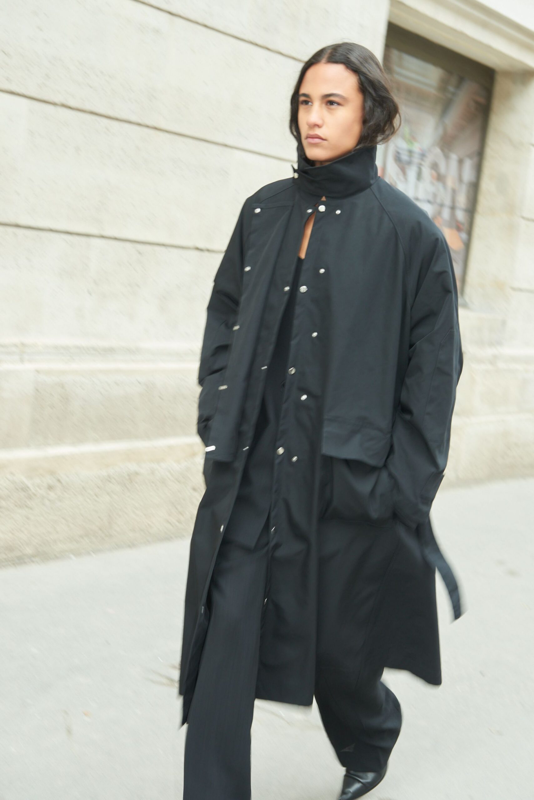 black coat and pants ensemble