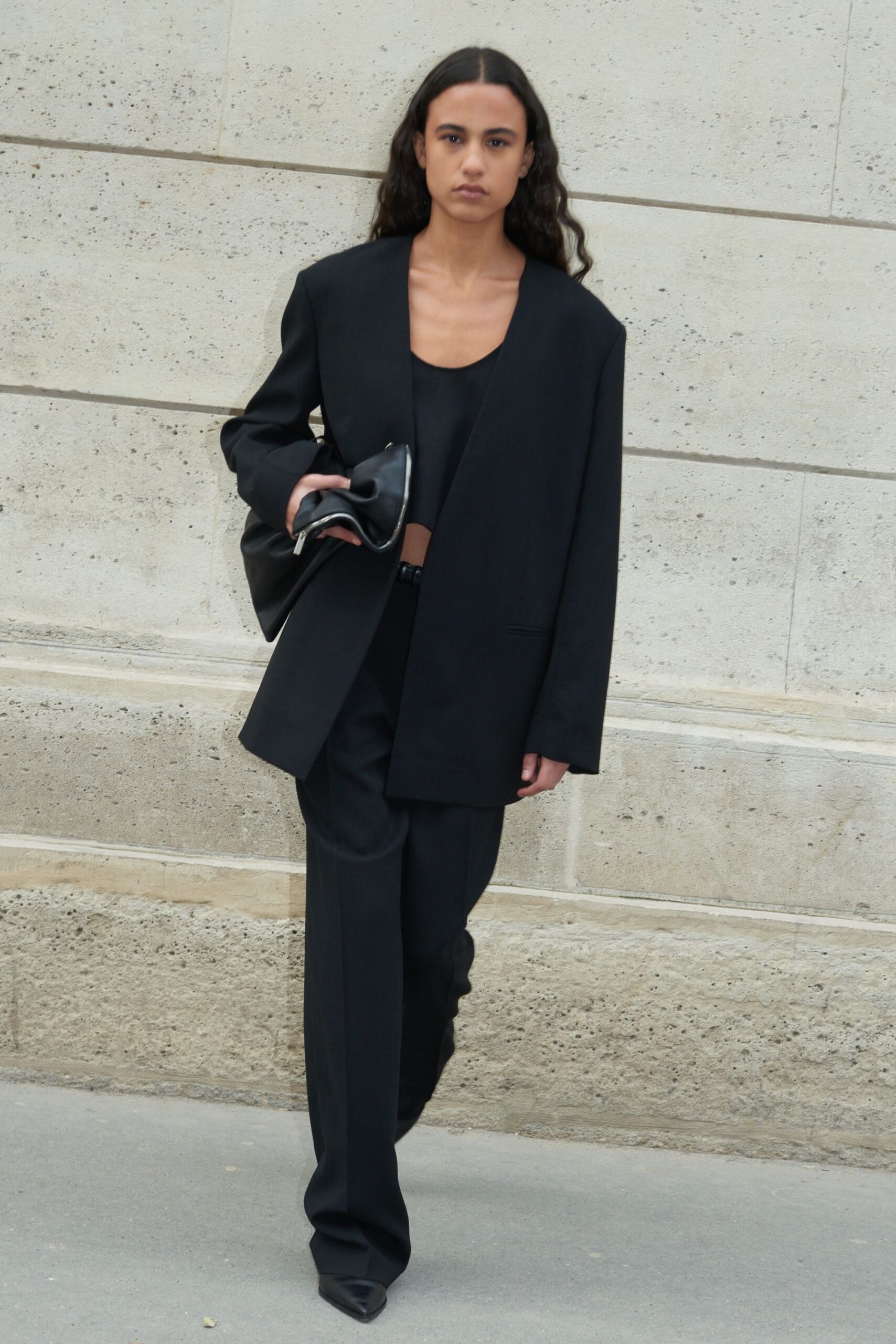 black oversized blazer and fitted top
