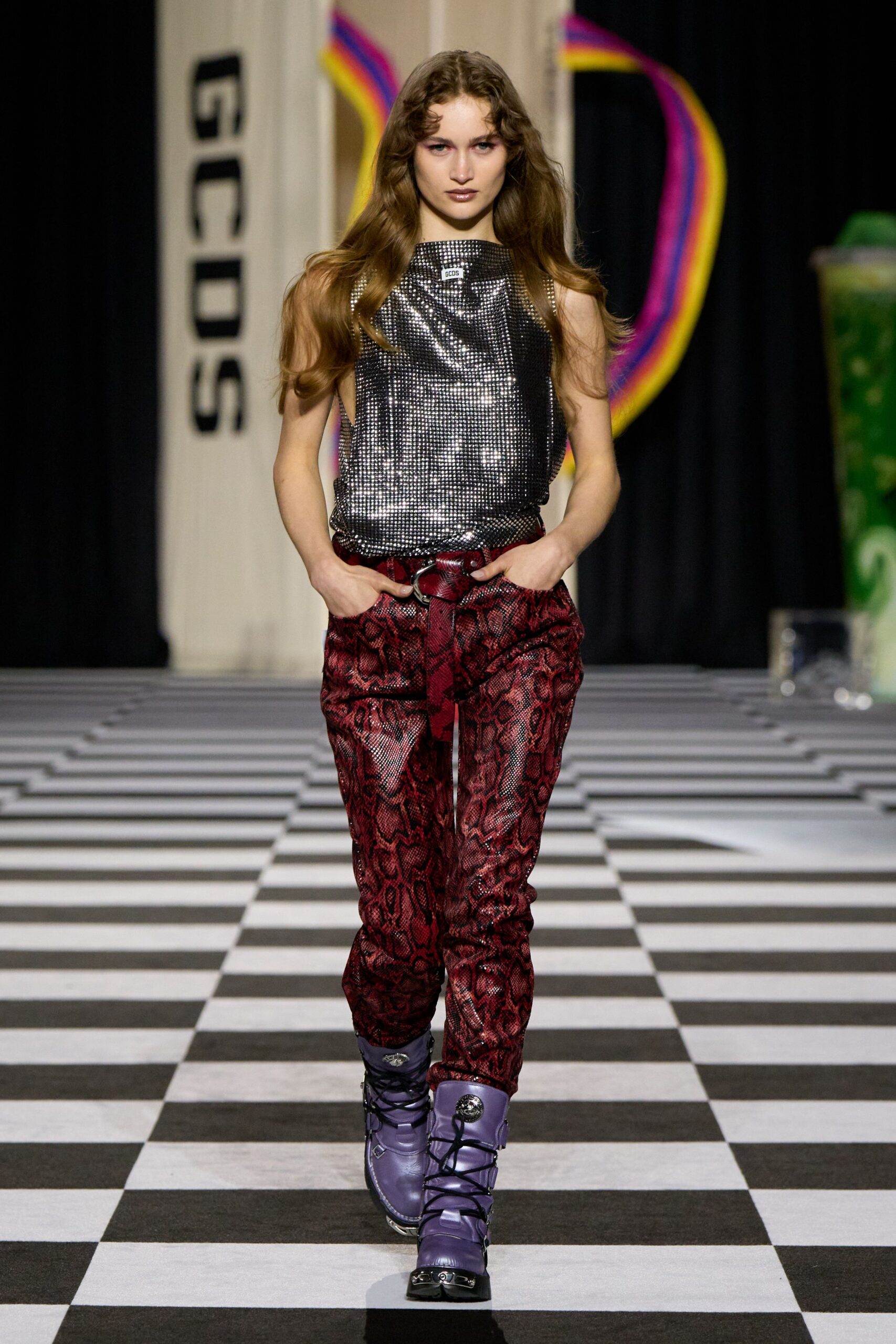 red cotton relaxed printed zippered pants
