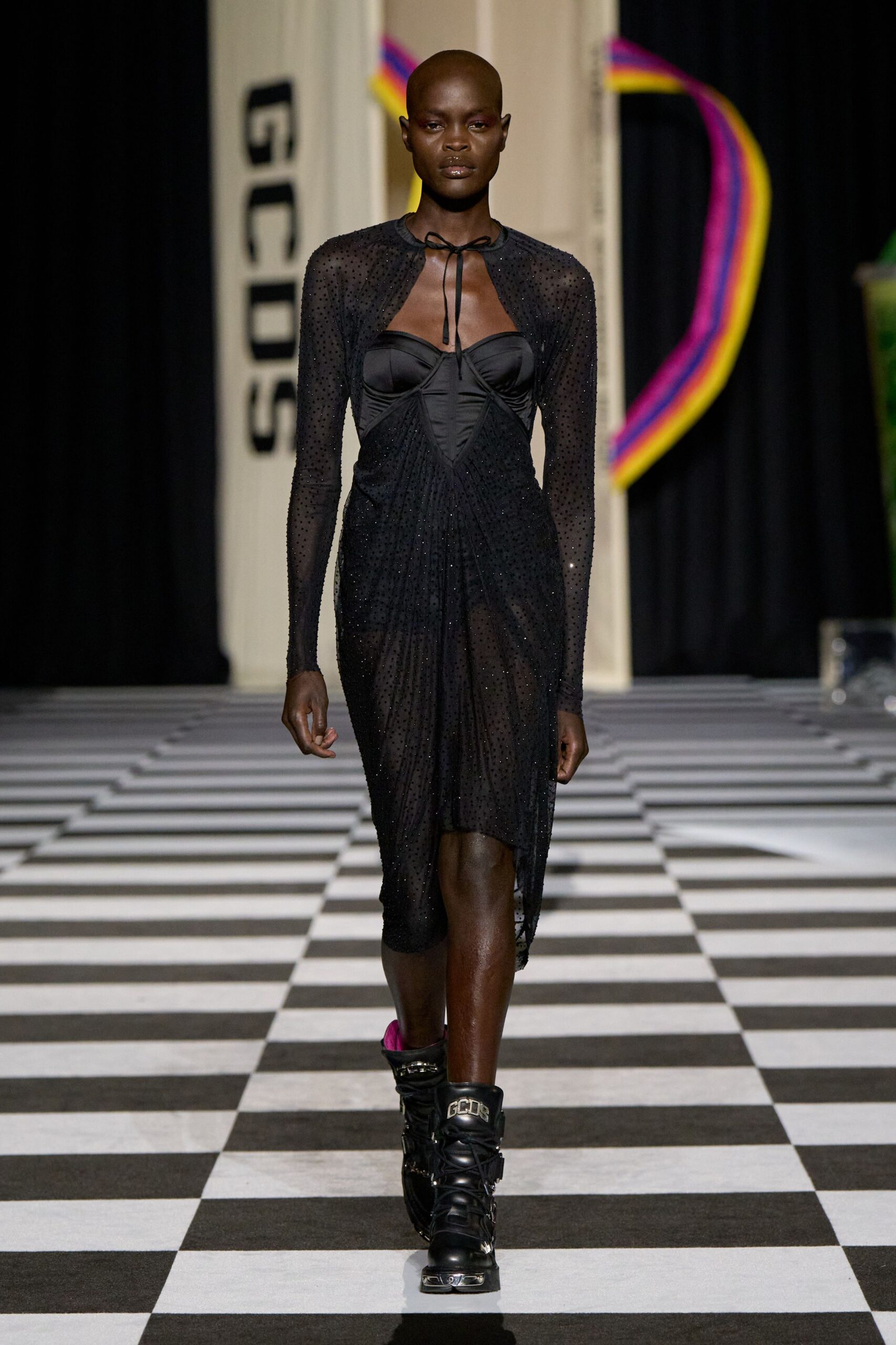 black silk long-sleeve v-neck fitted ruched dress