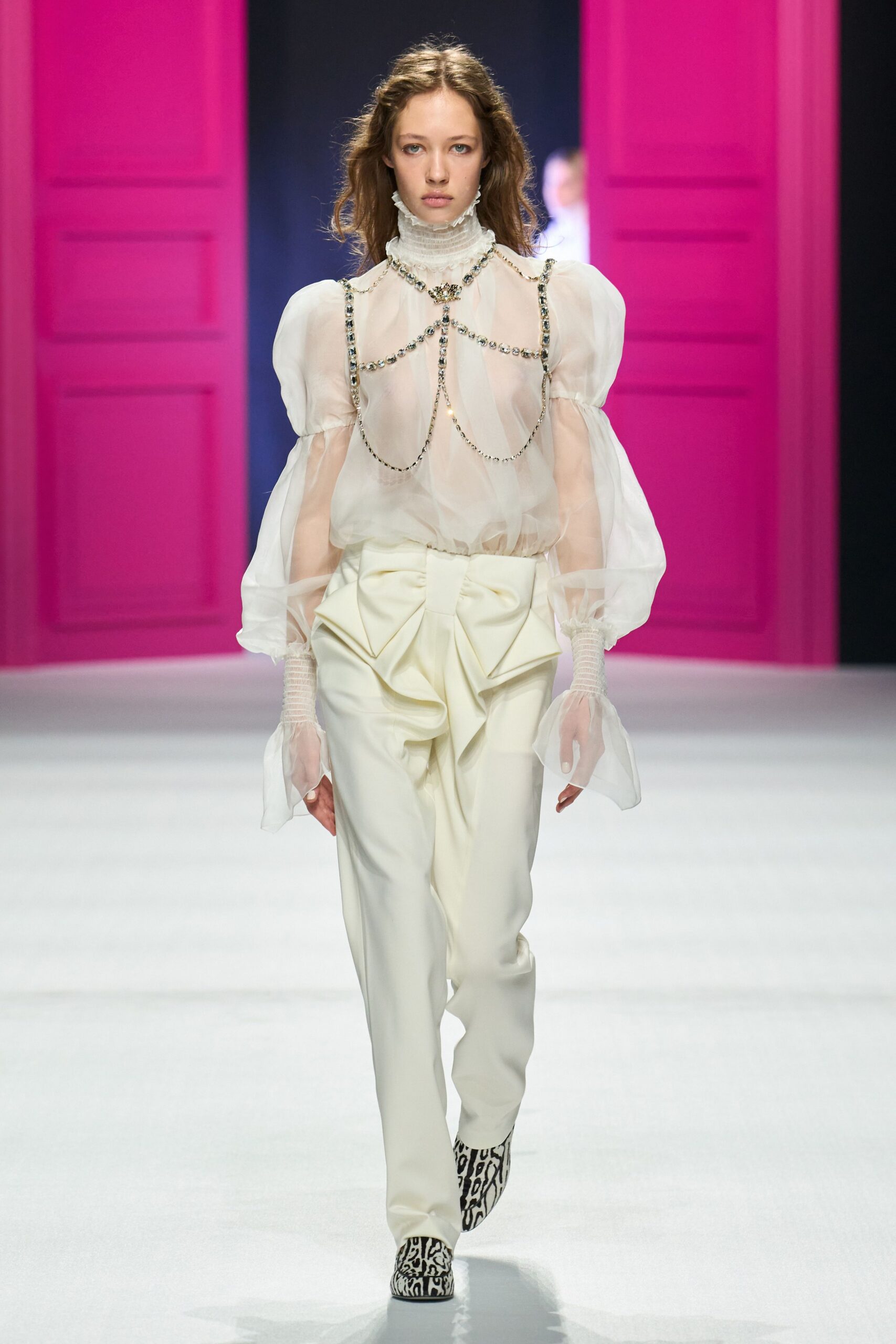 white silk long-sleeve high-neck fitted padded layered top