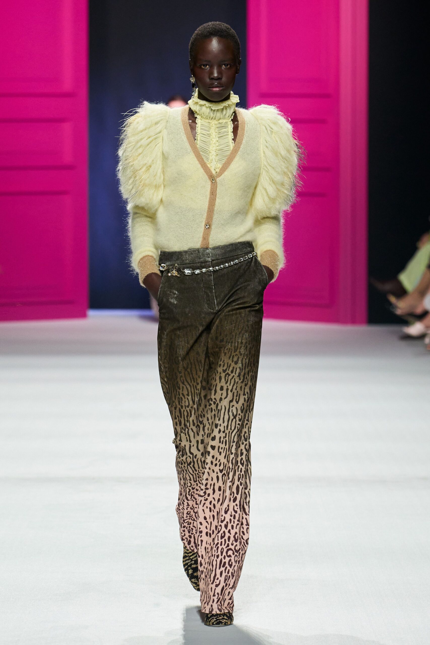 brown silk slim printed pants