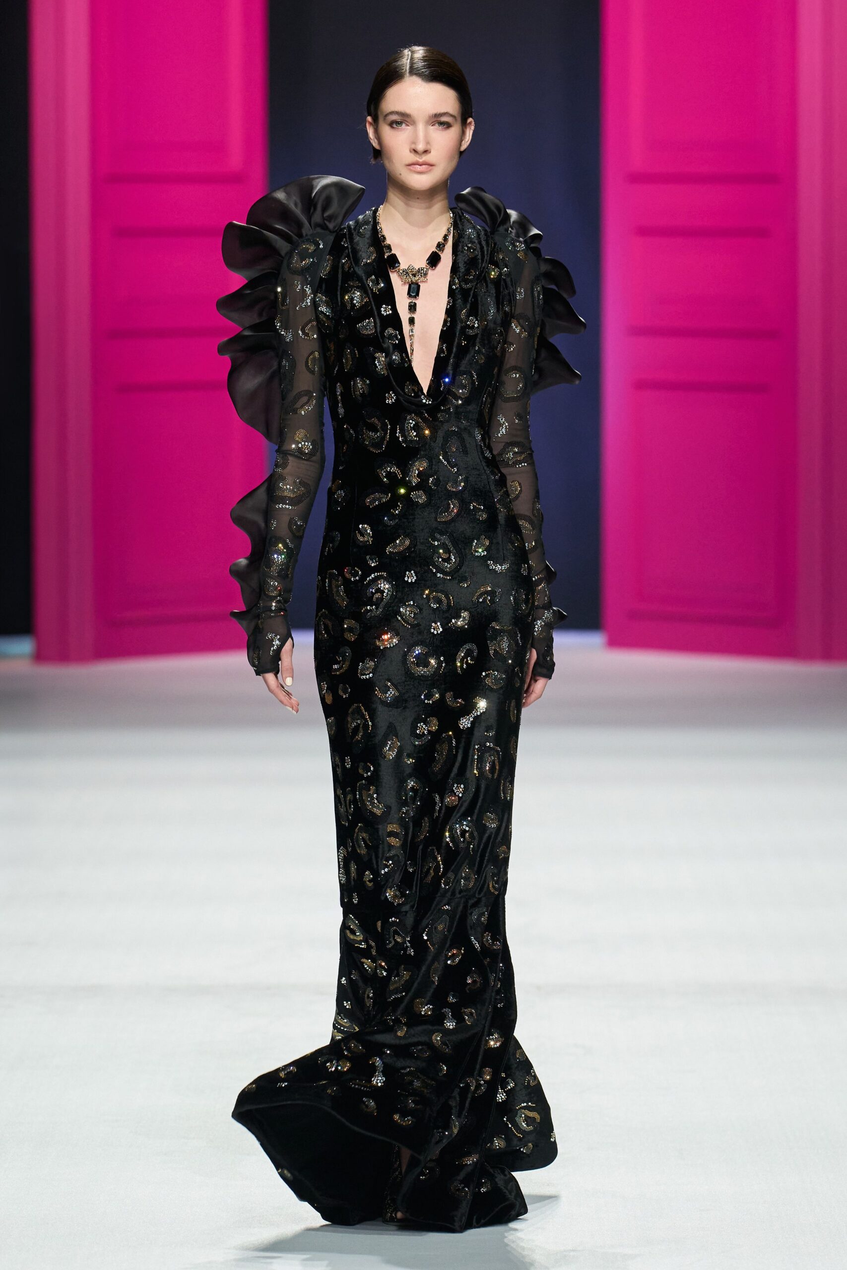 black silk fitted gown