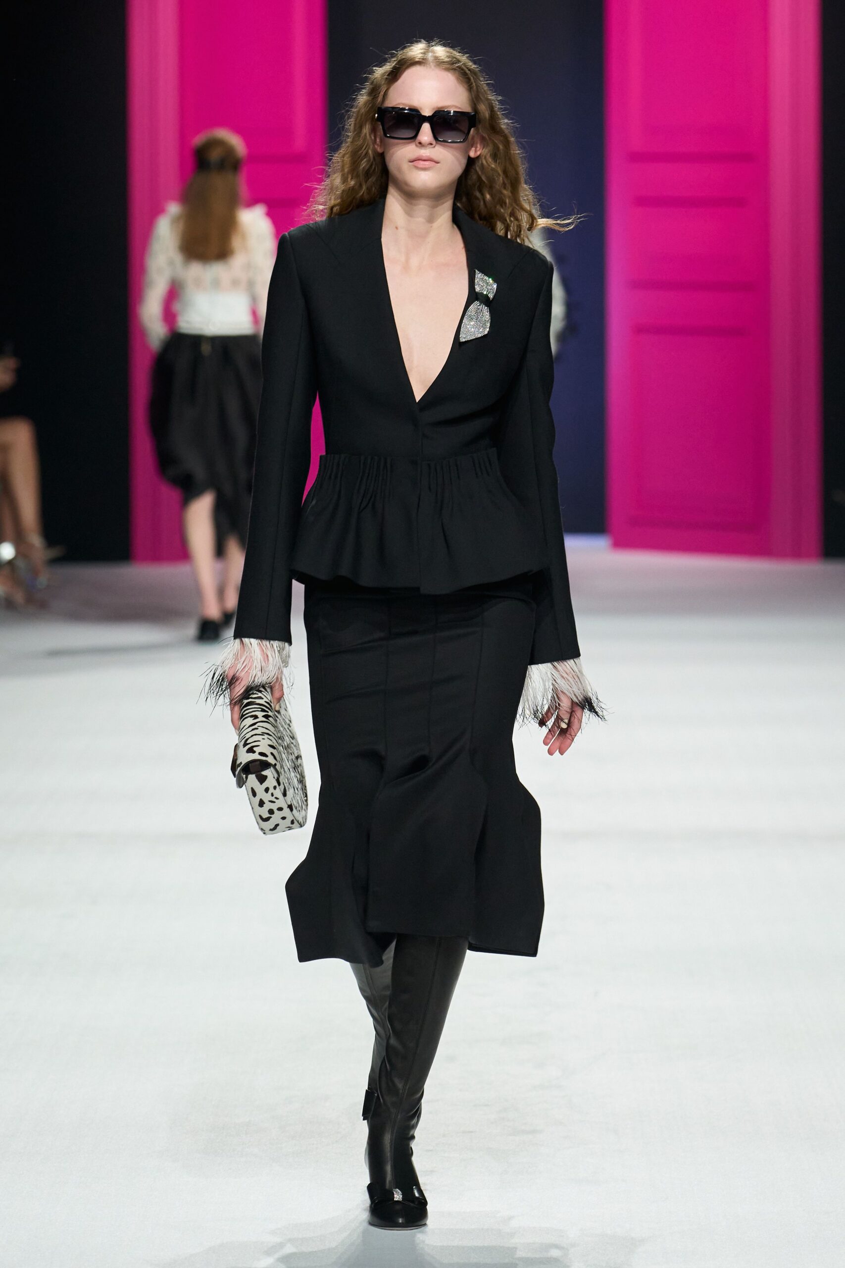 black wool asymmetric fitted ruffled skirt