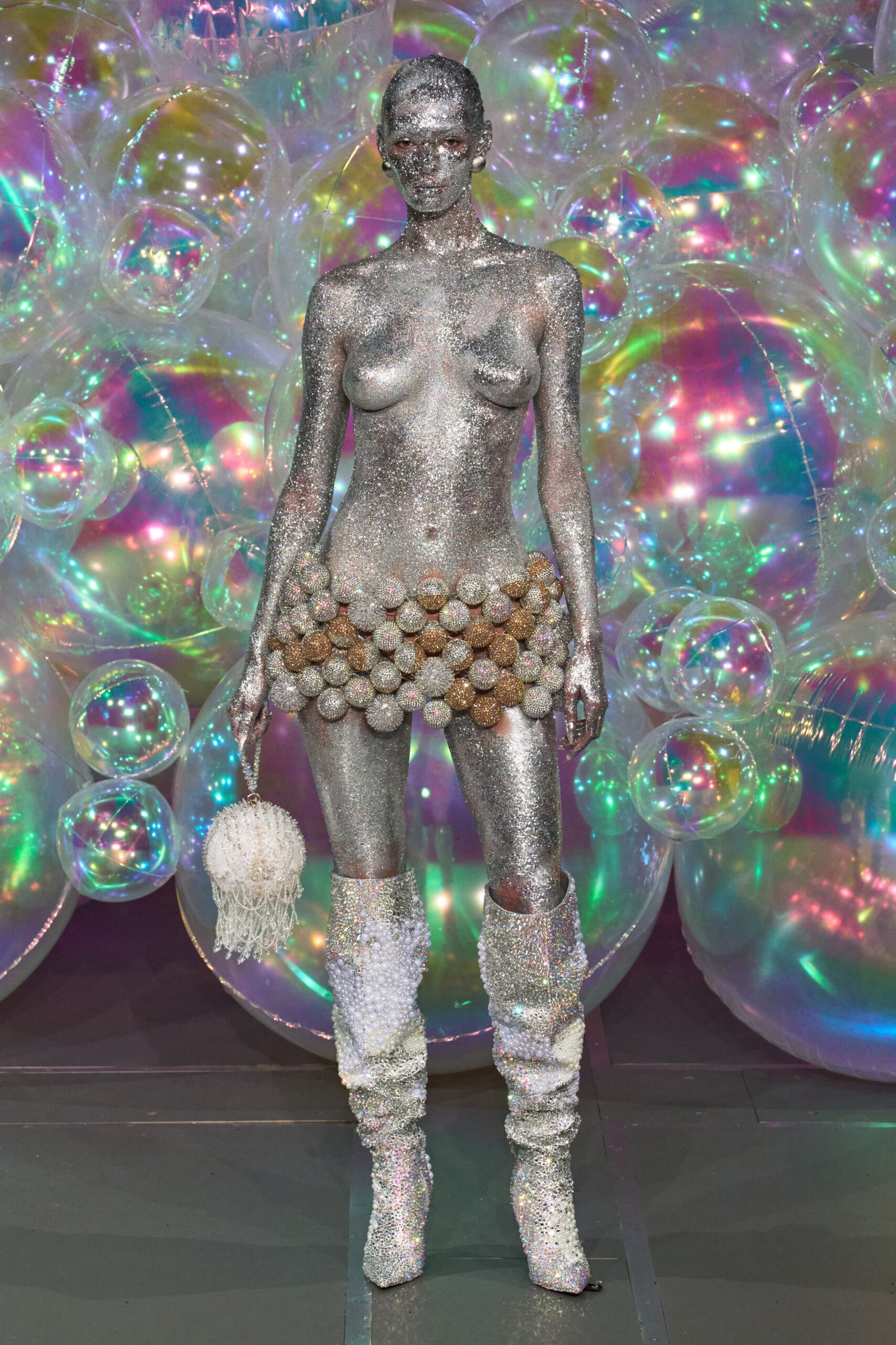 gray fitted sequined tiered shiny mini skirt