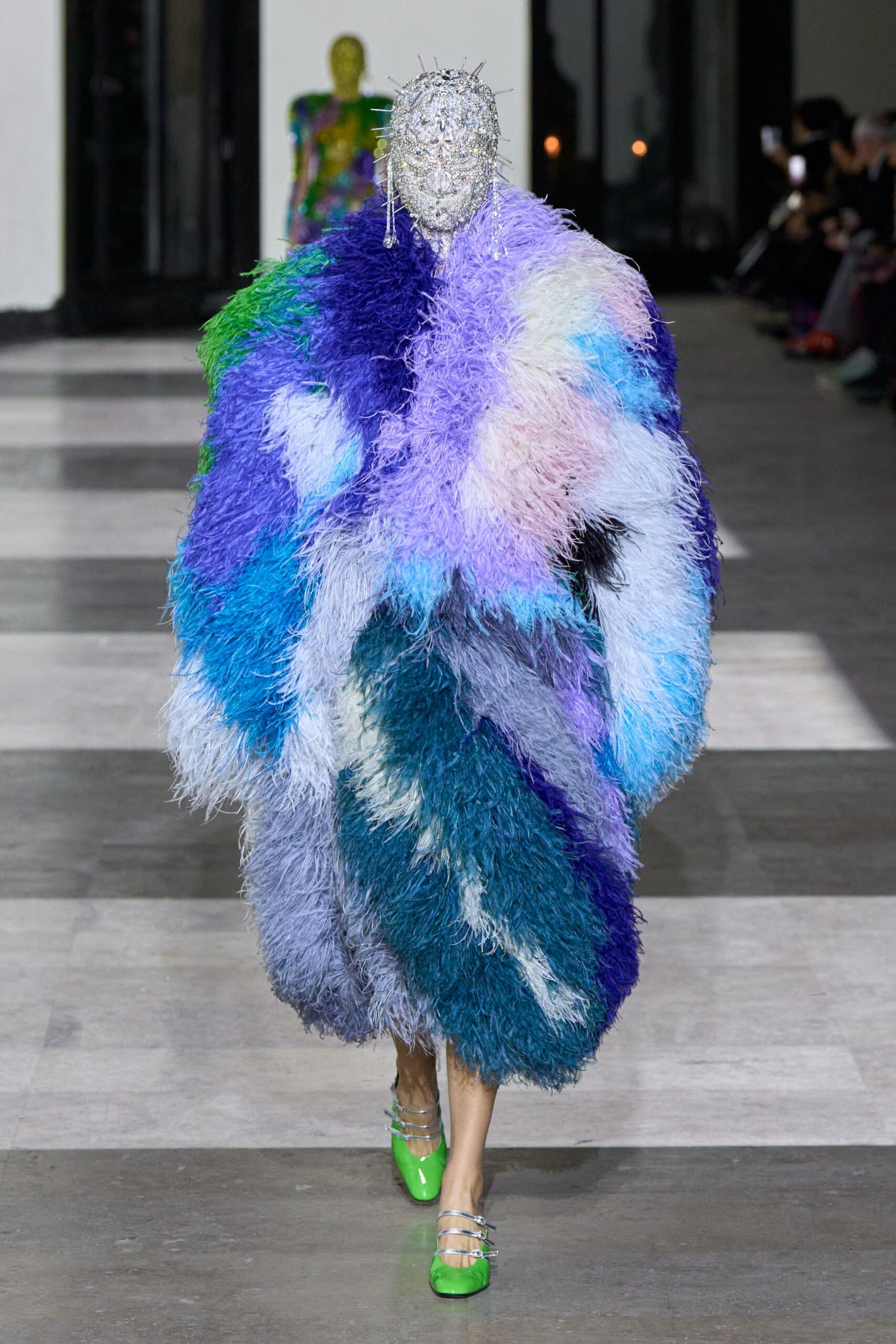 blue fur oversized fringed midi coat
