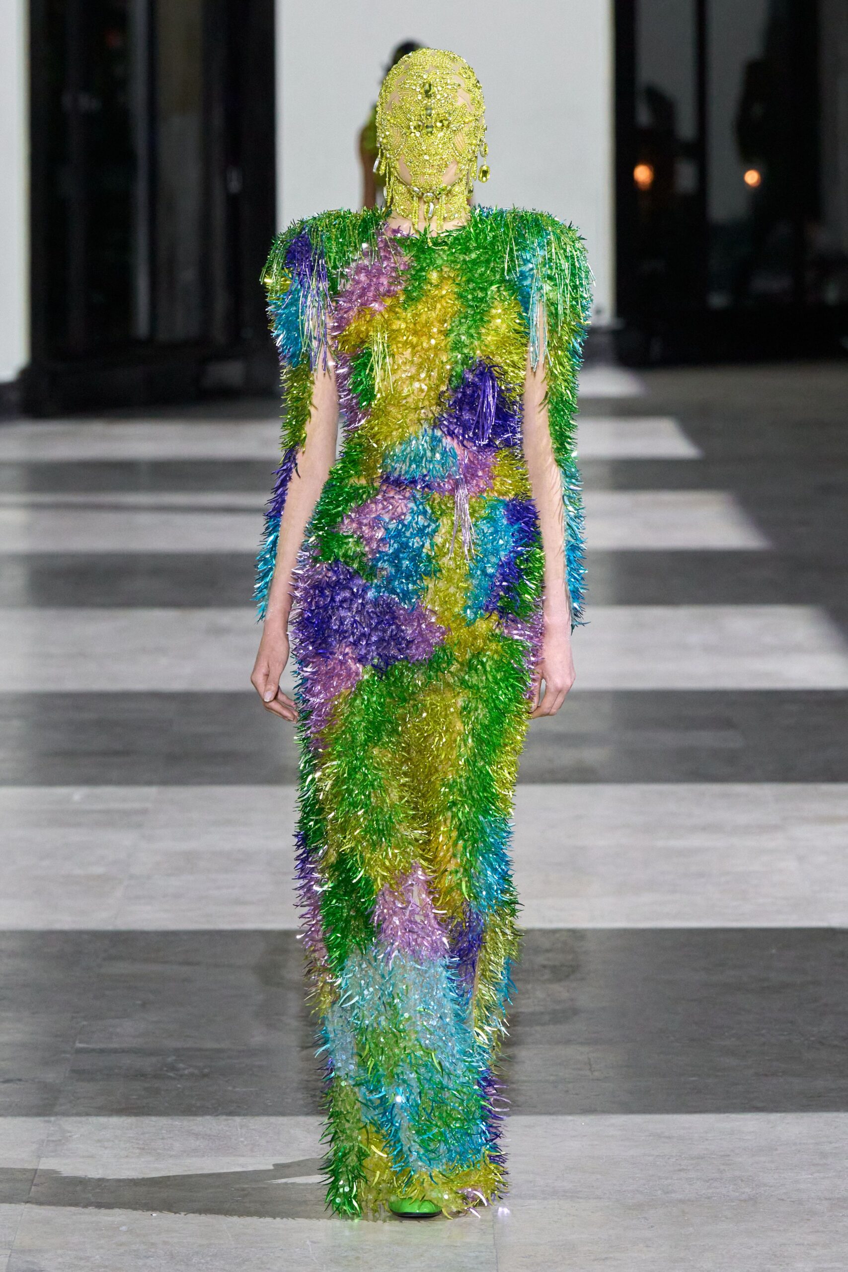 fringed metallic gown
