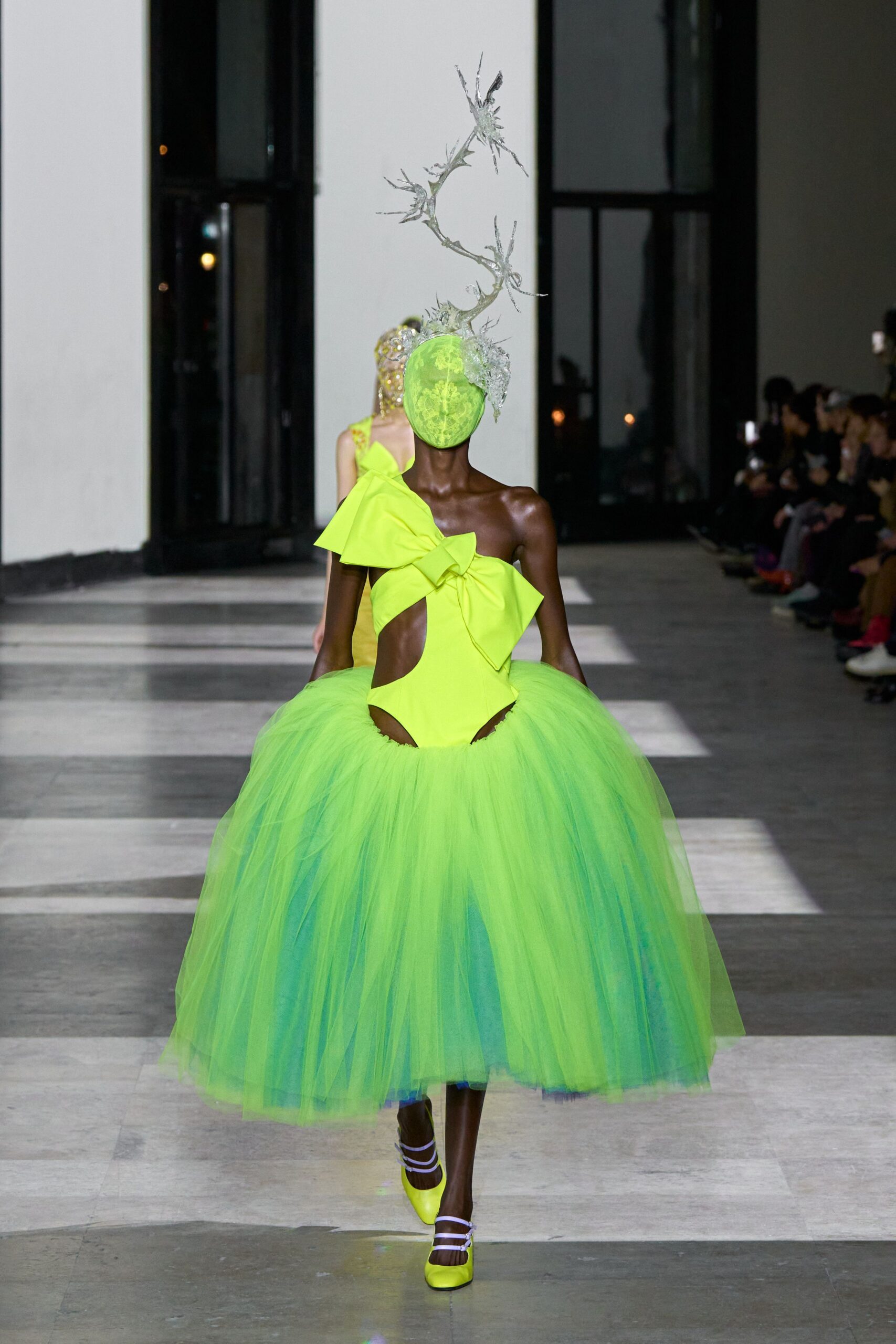 green tulle sleeveless cutout fitted tiered ruffled dress