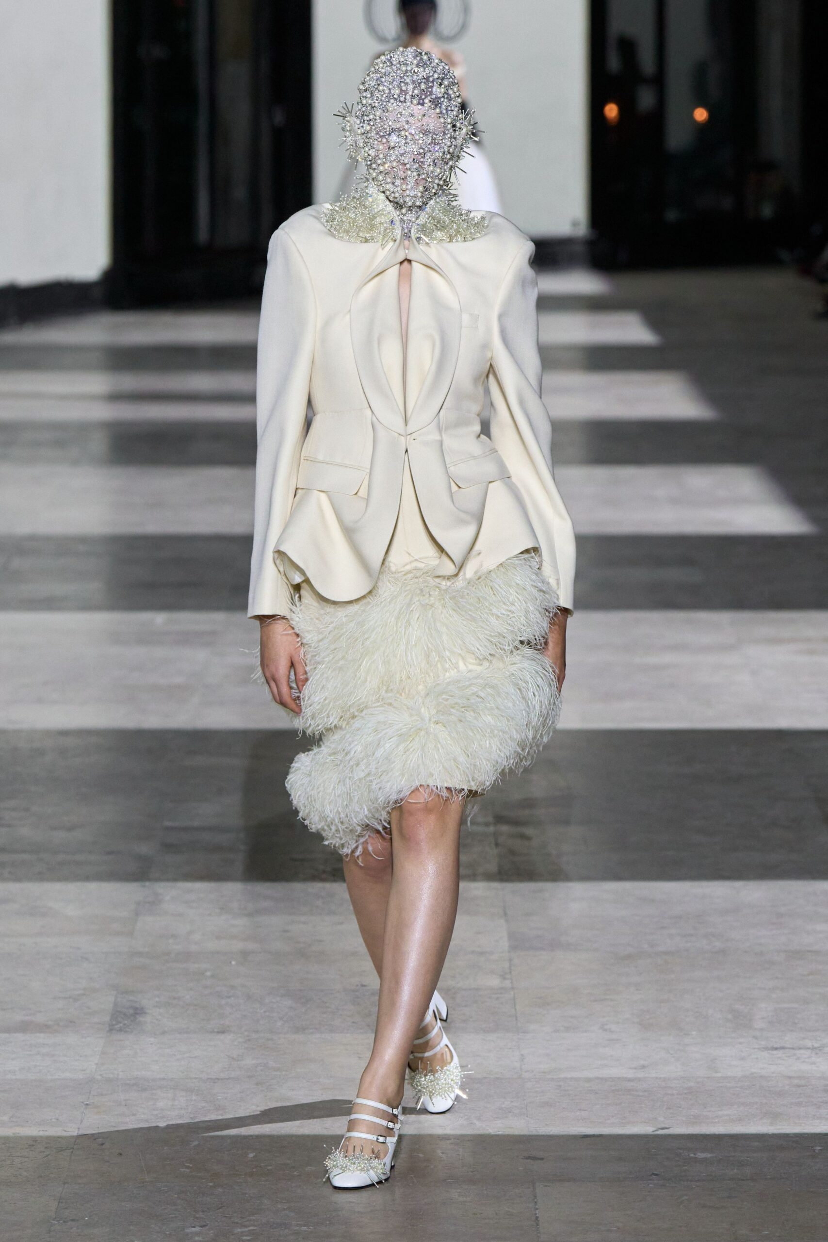 white feather fitted tiered skirt