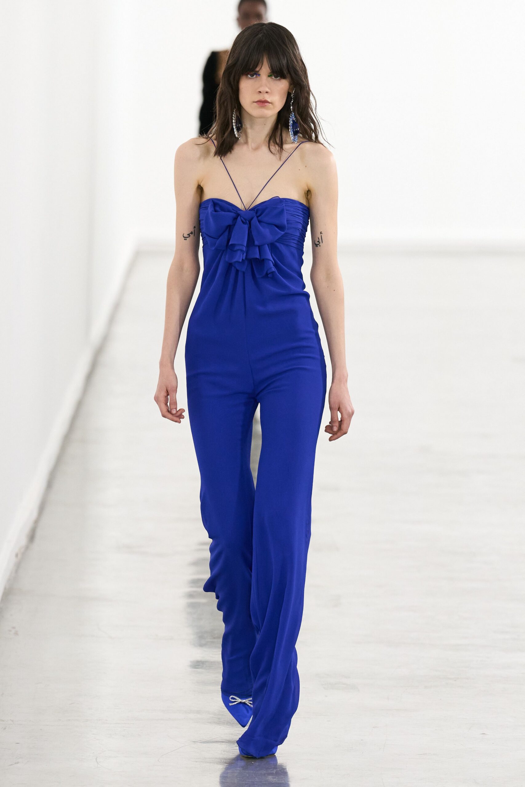 blue silk sleeveless jumpsuit