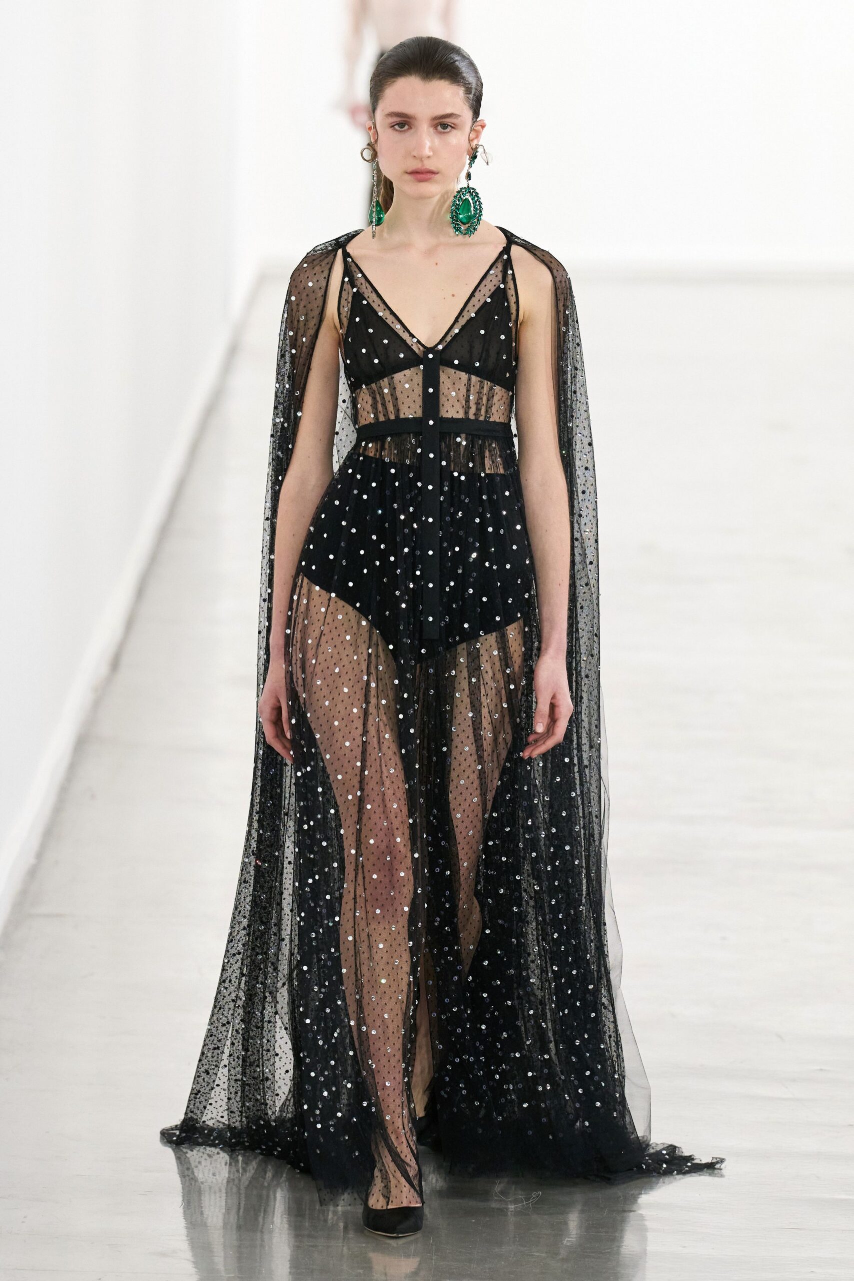 black sheer embellished gown