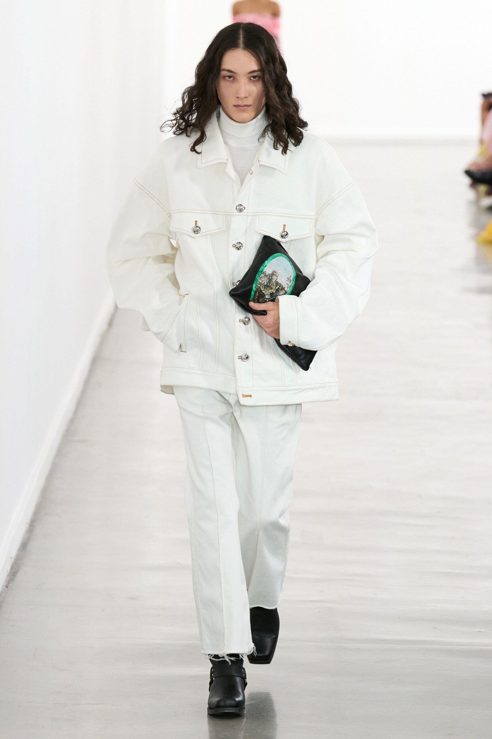 white oversized jacket with black shoes