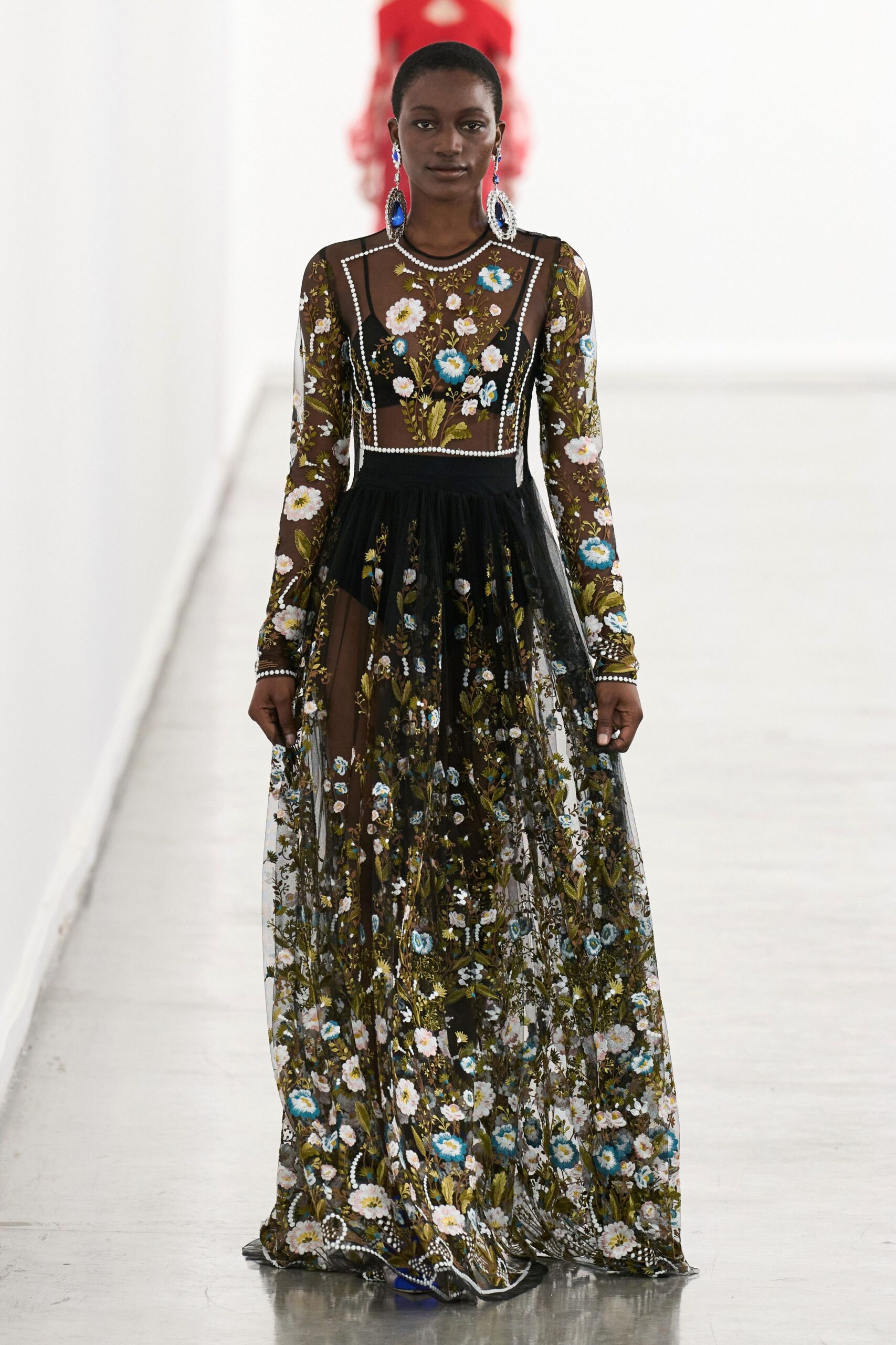 black multi embroidered sheer gown