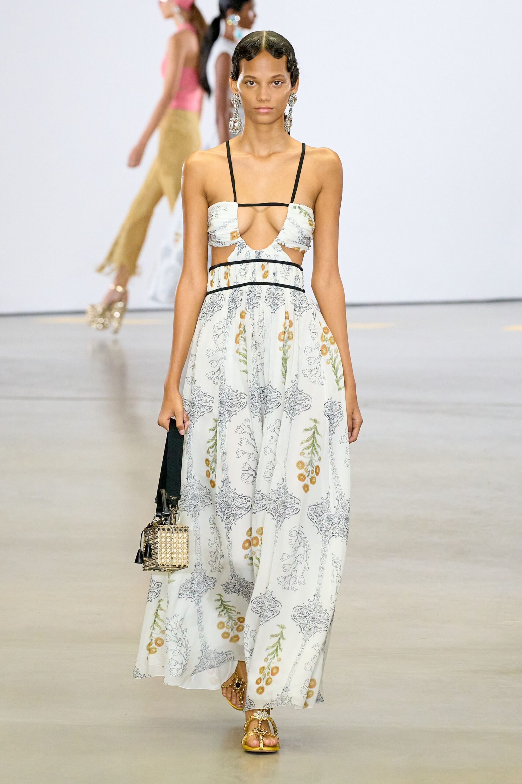 white cotton sleeveless v-neck fitted floral tiered dress