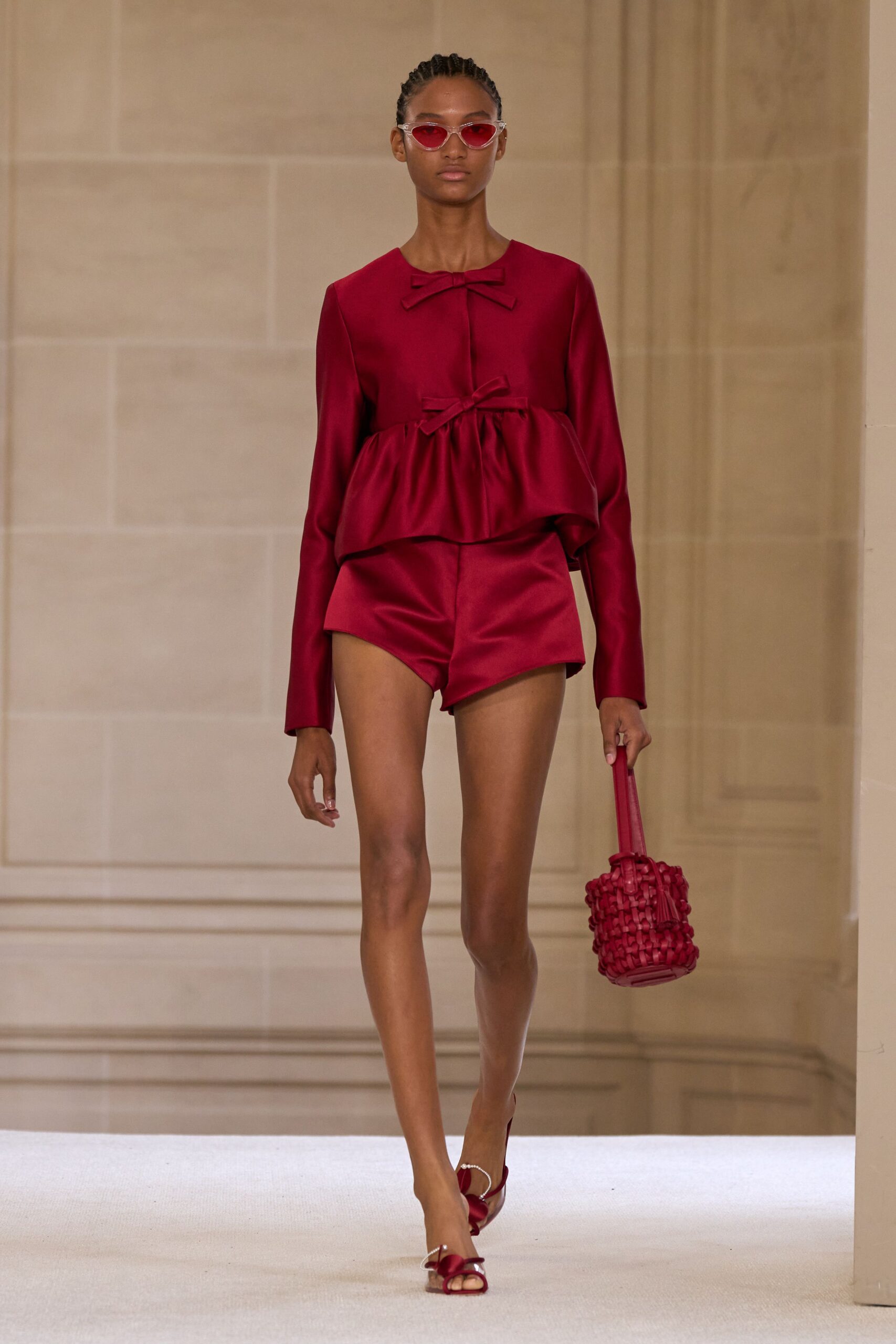 red silk top and shorts