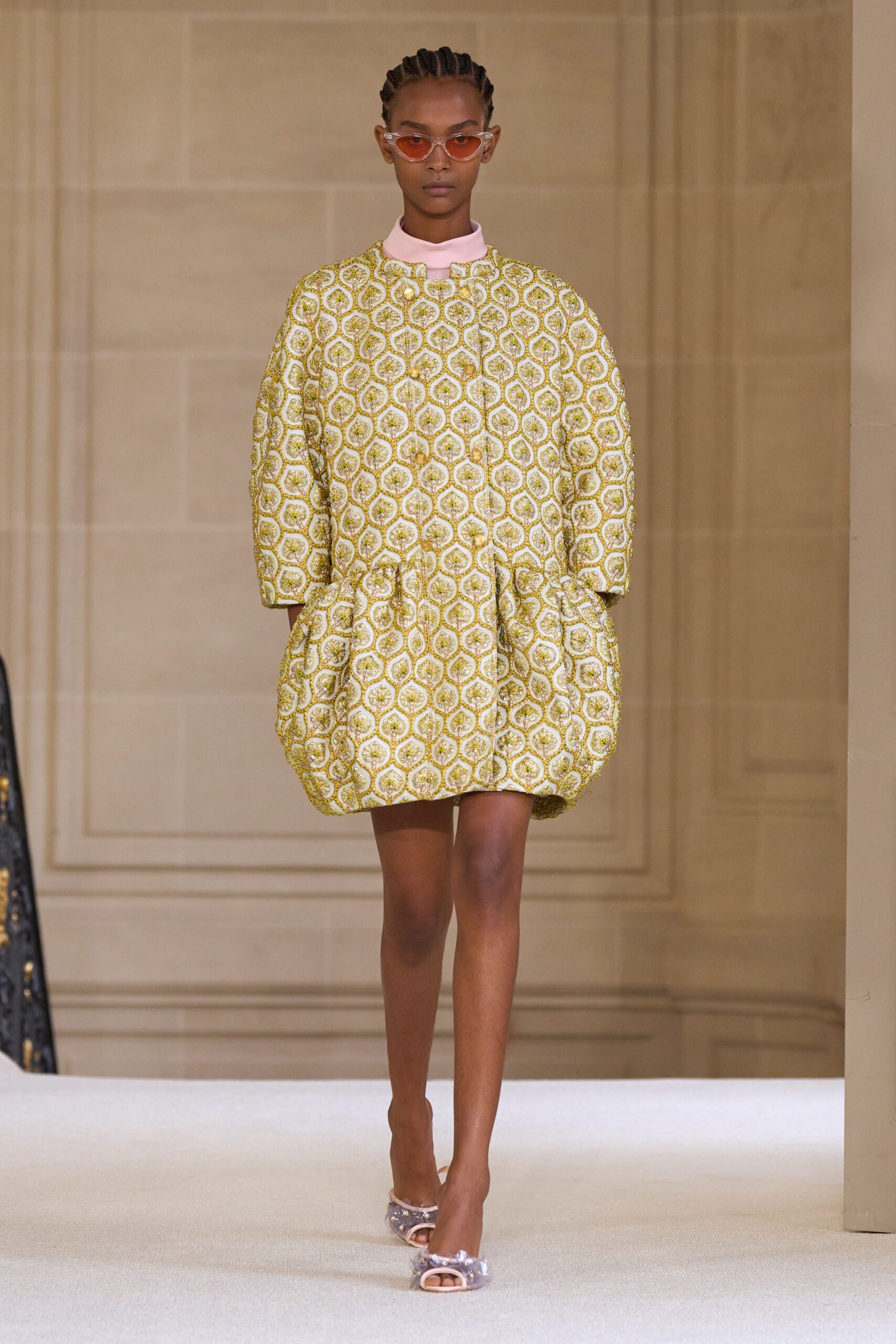 yellow pleated mini dress