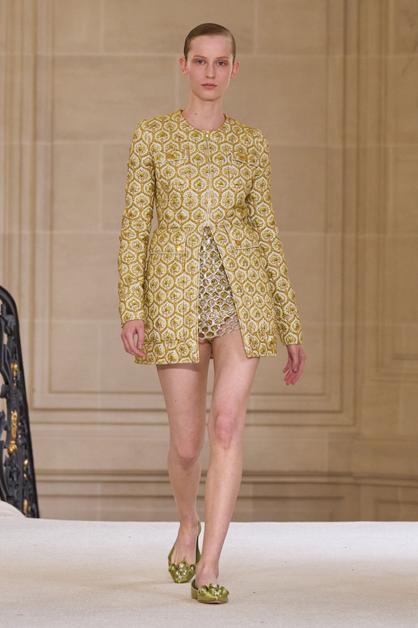 yellow embroidered jacket with shorts