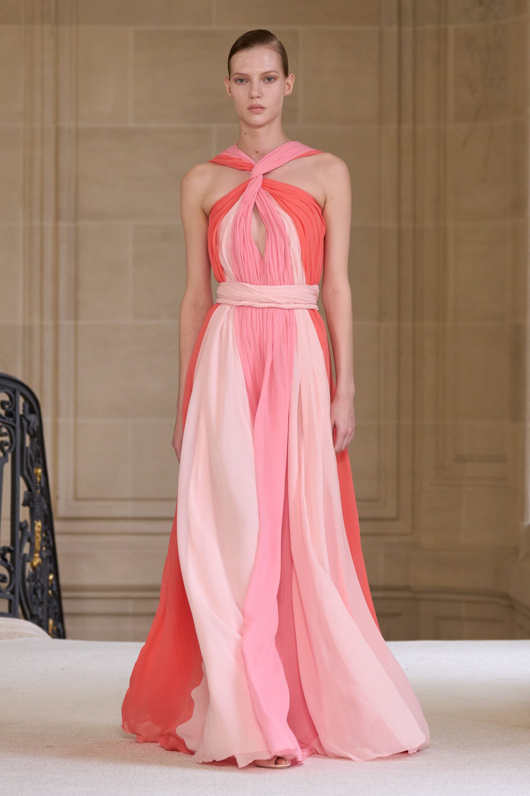pink coral flowing gown