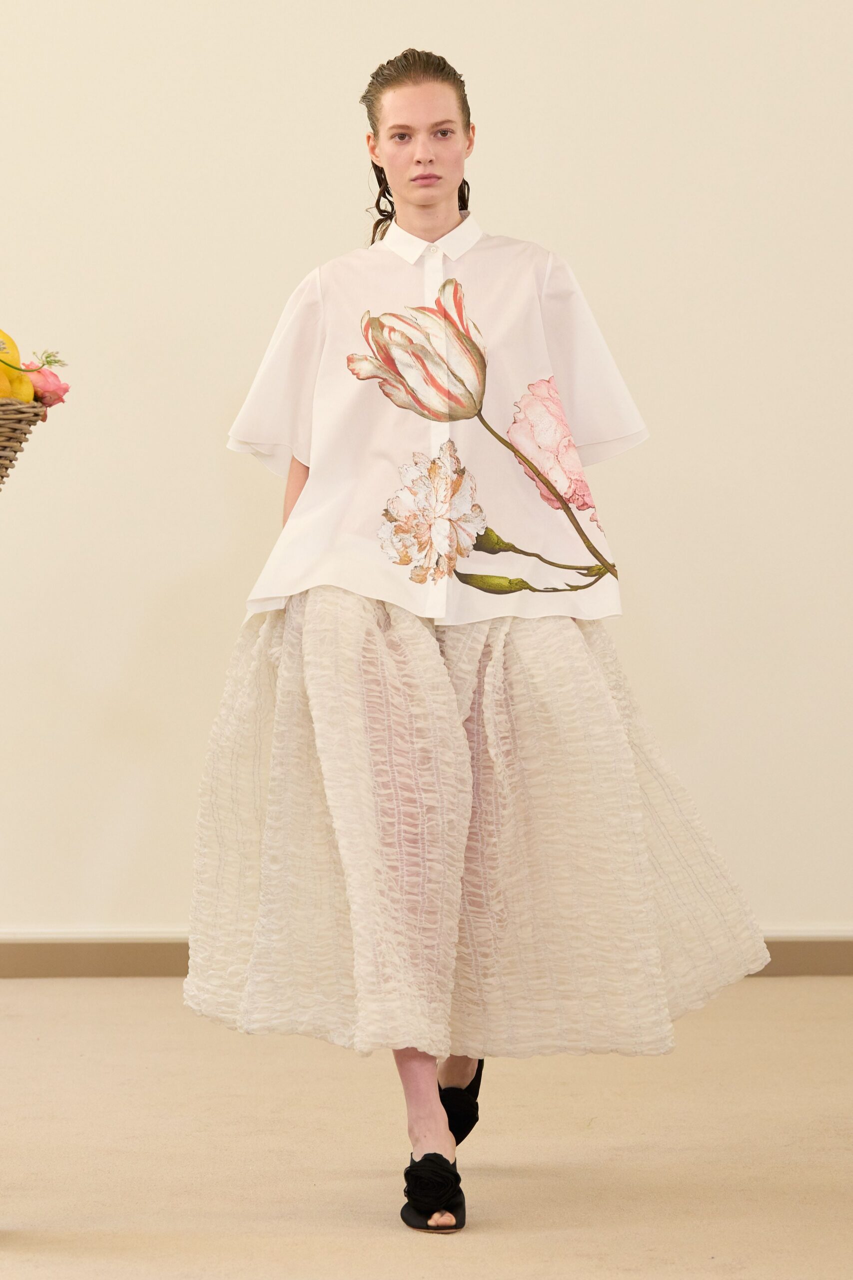 white cotton fitted pleated textured skirt