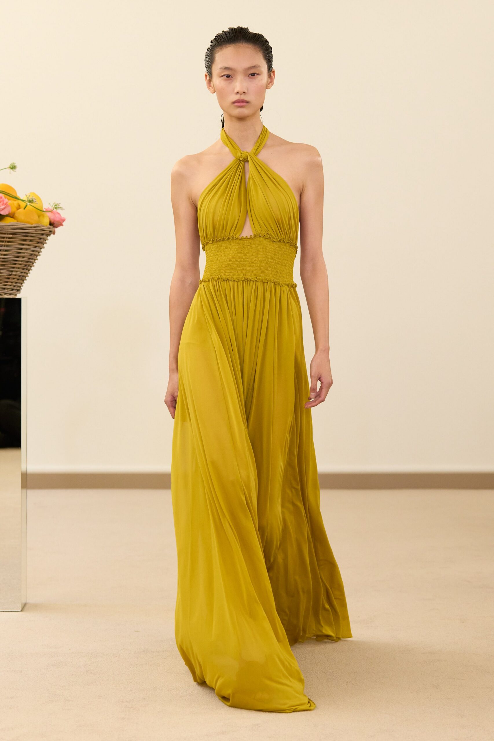 yellow chiffon sleeveless gown