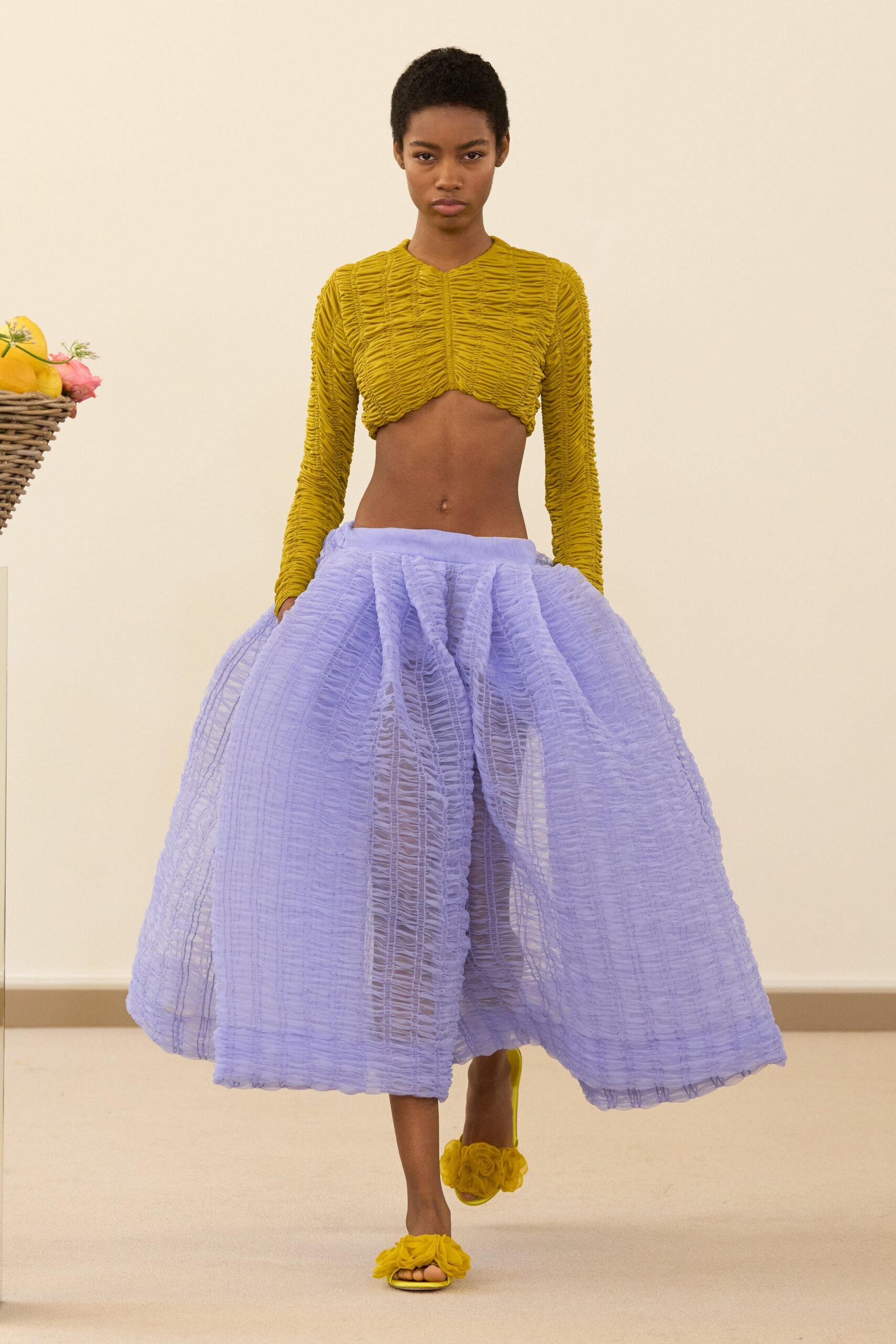 purple chiffon relaxed high-waisted tiered flowing midi skirt