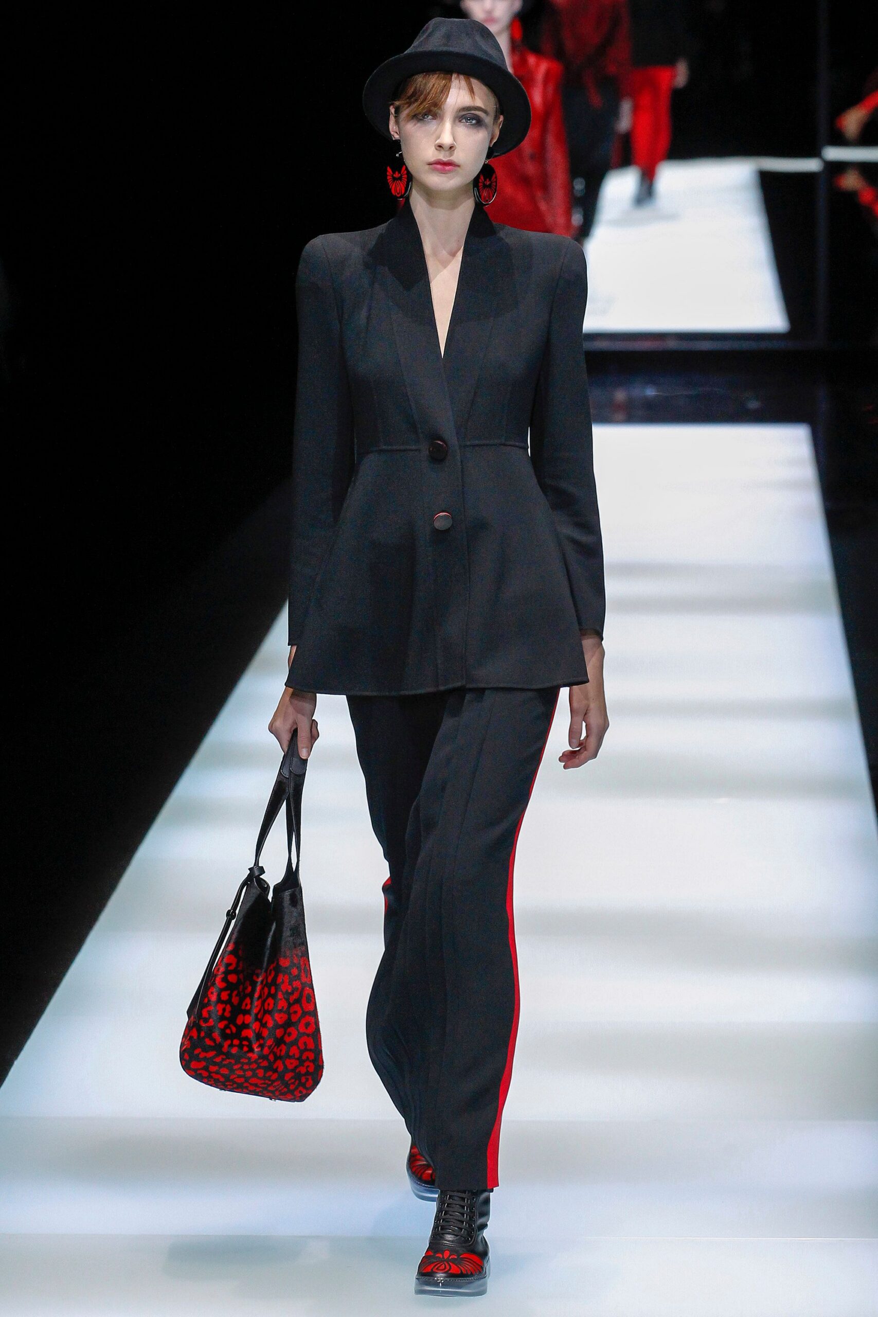 black wool slim straight-leg pants