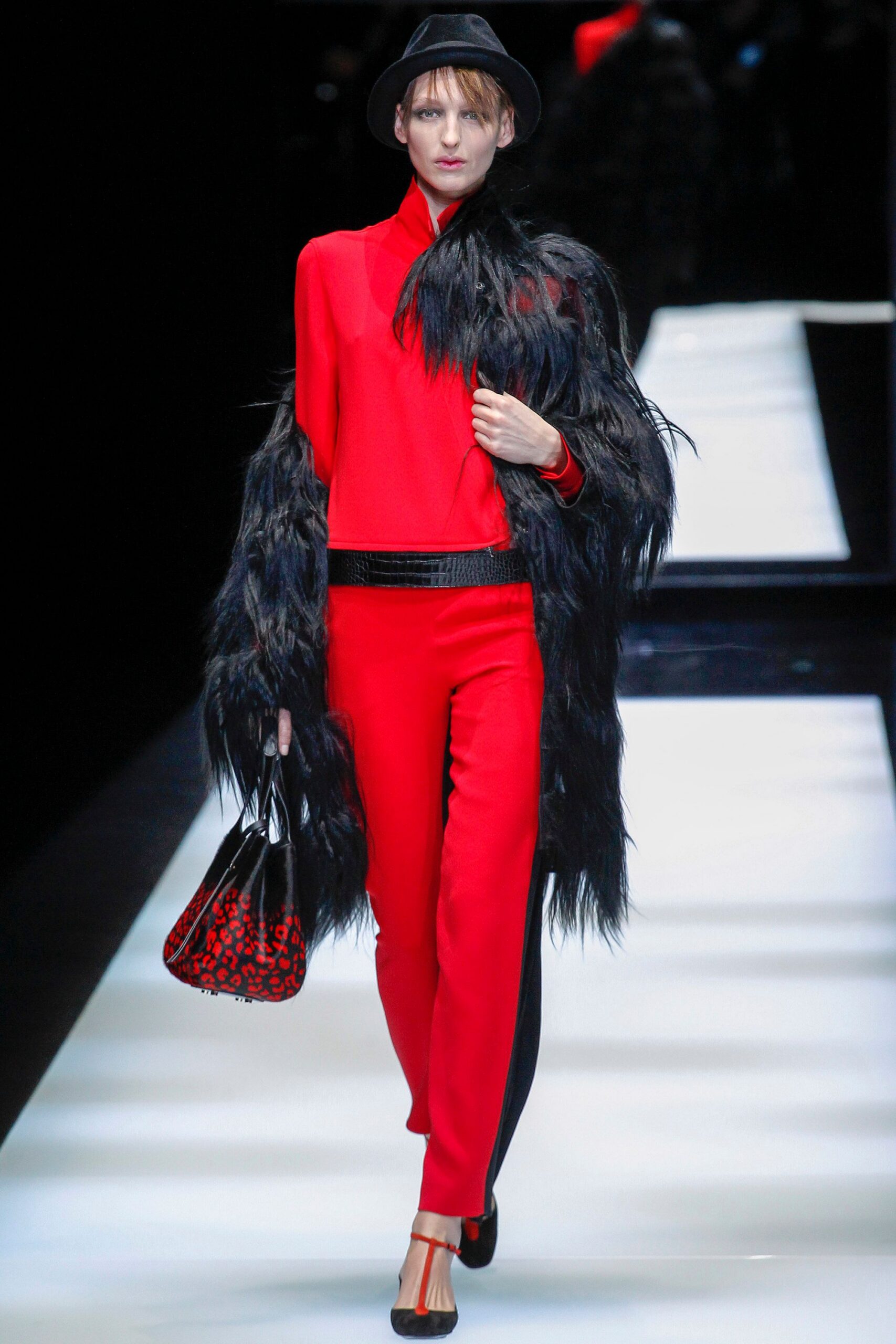 red cotton long-sleeve high-neck fitted zippered jumpsuit