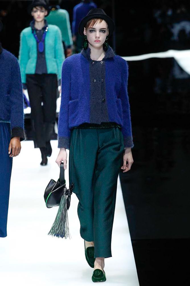 blue wool long-sleeve collared fitted buttoned jacket