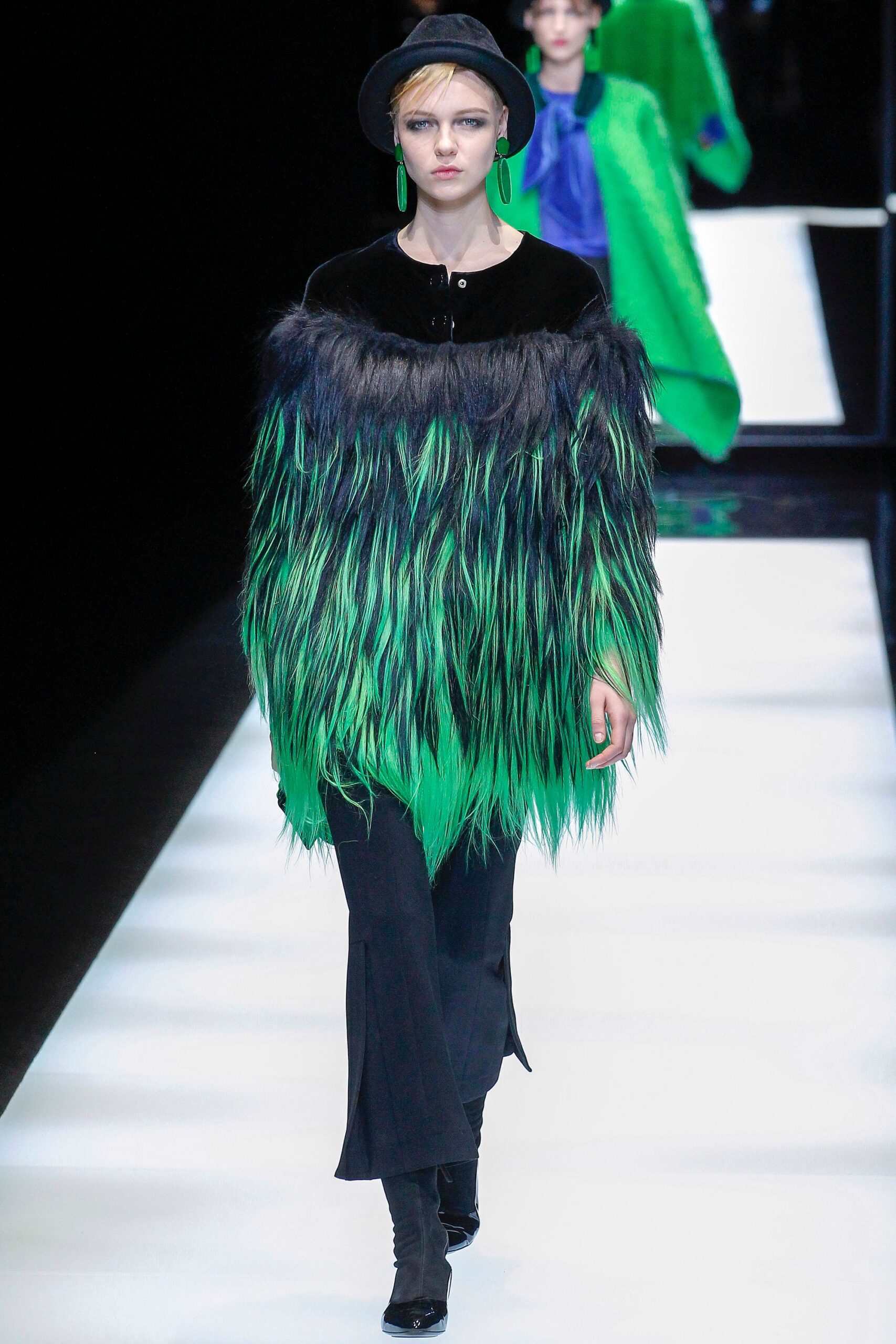 black fur long-sleeve relaxed fringed top