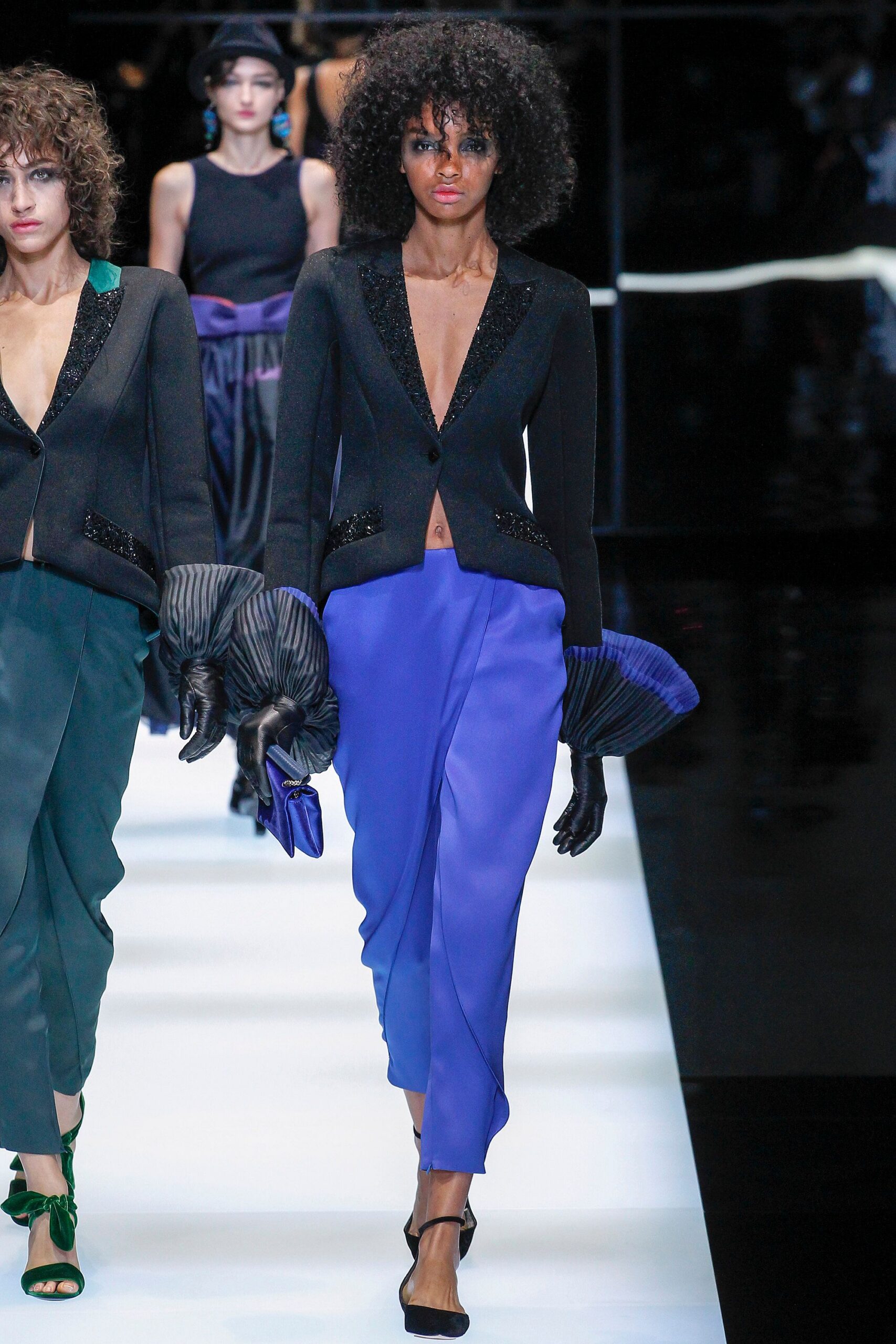 black blazer purple pants