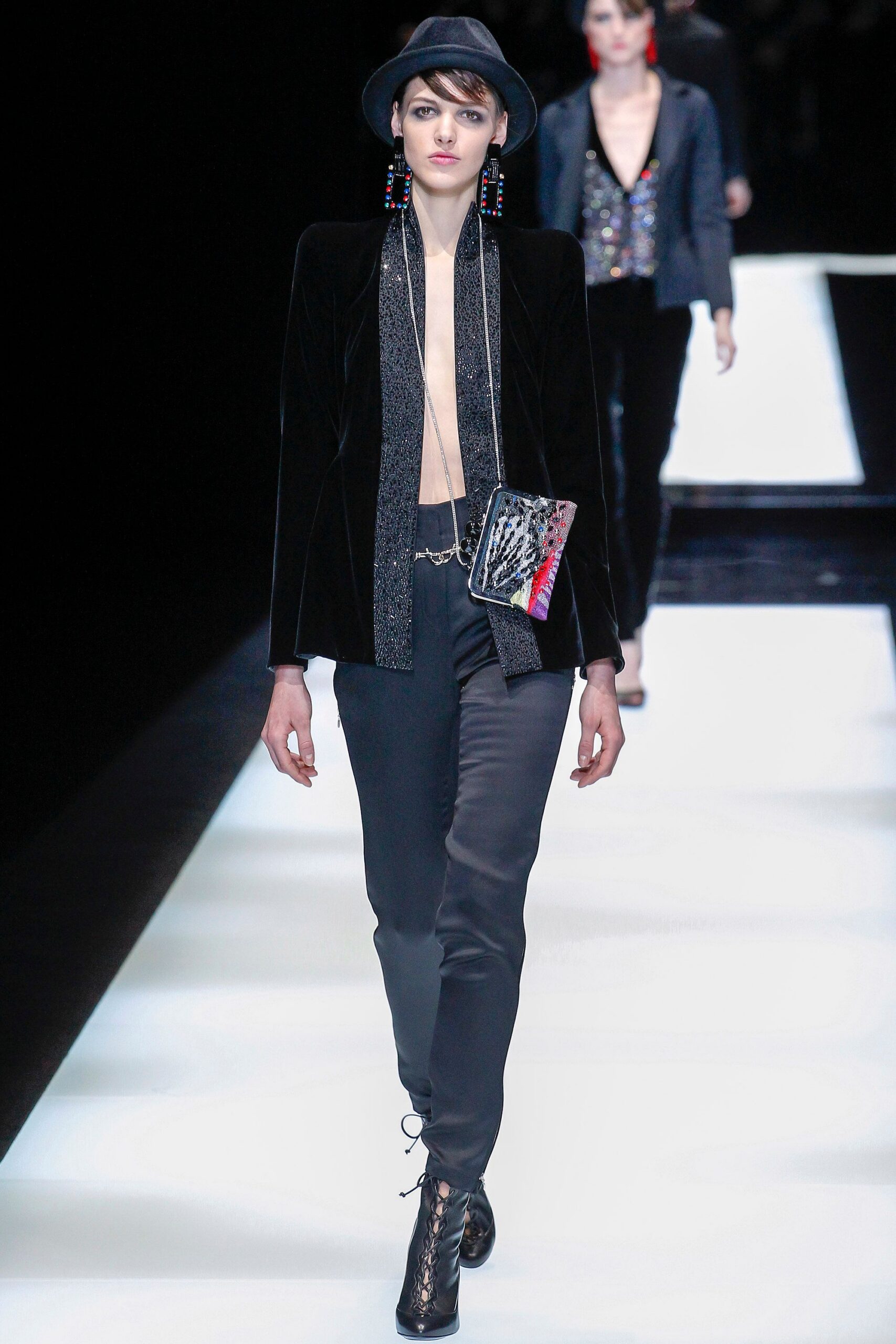 black velvet long-sleeve collared tailored zippered blazer