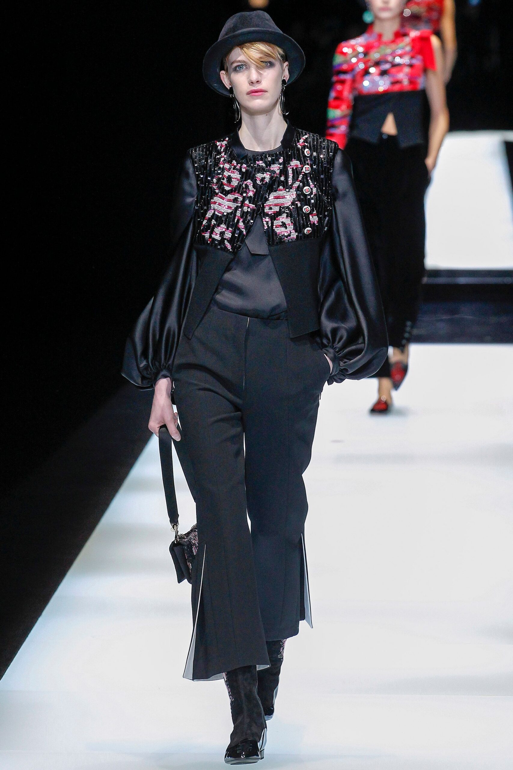 black silk fitted straight-leg zippered pants