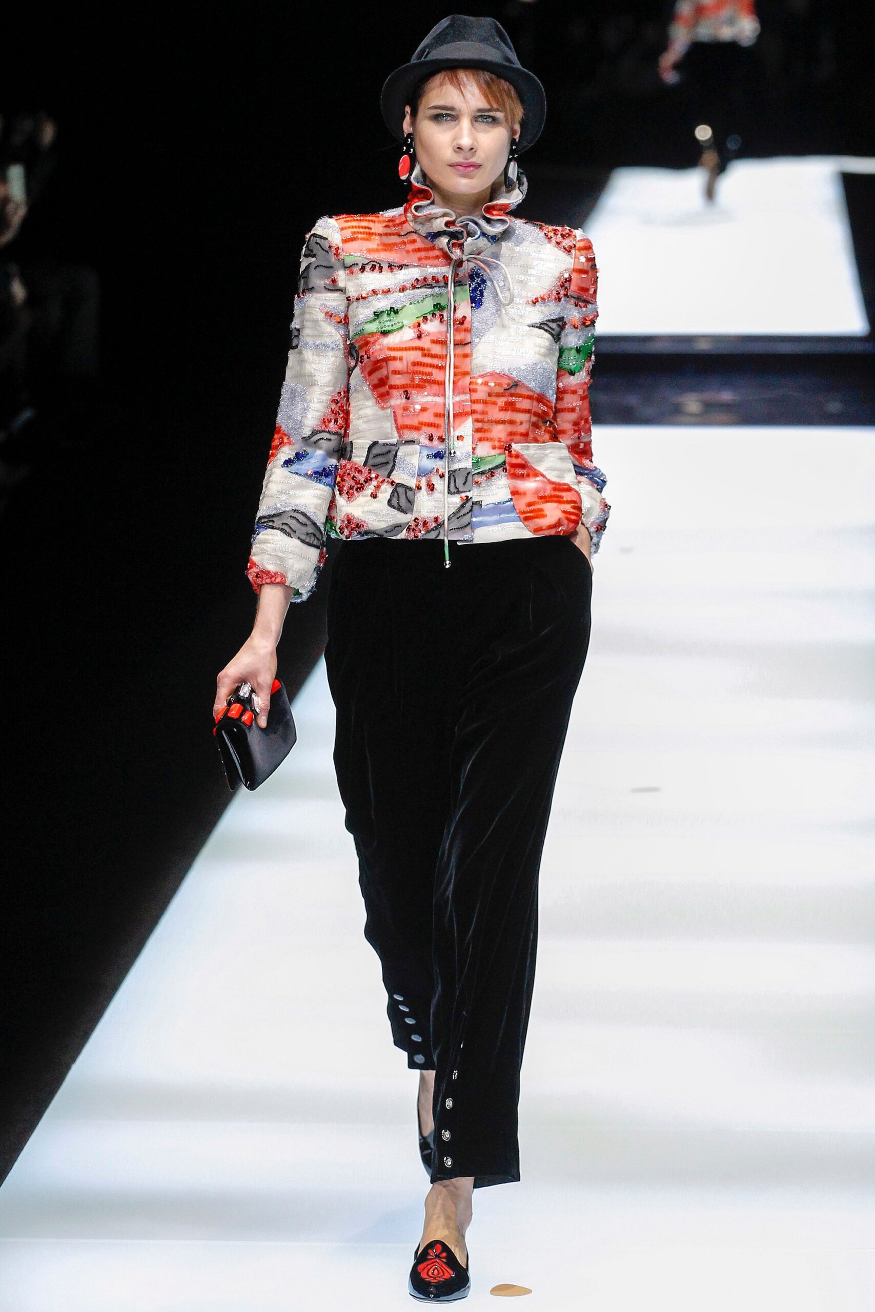 multi silk long-sleeve collared fitted zippered printed jacket