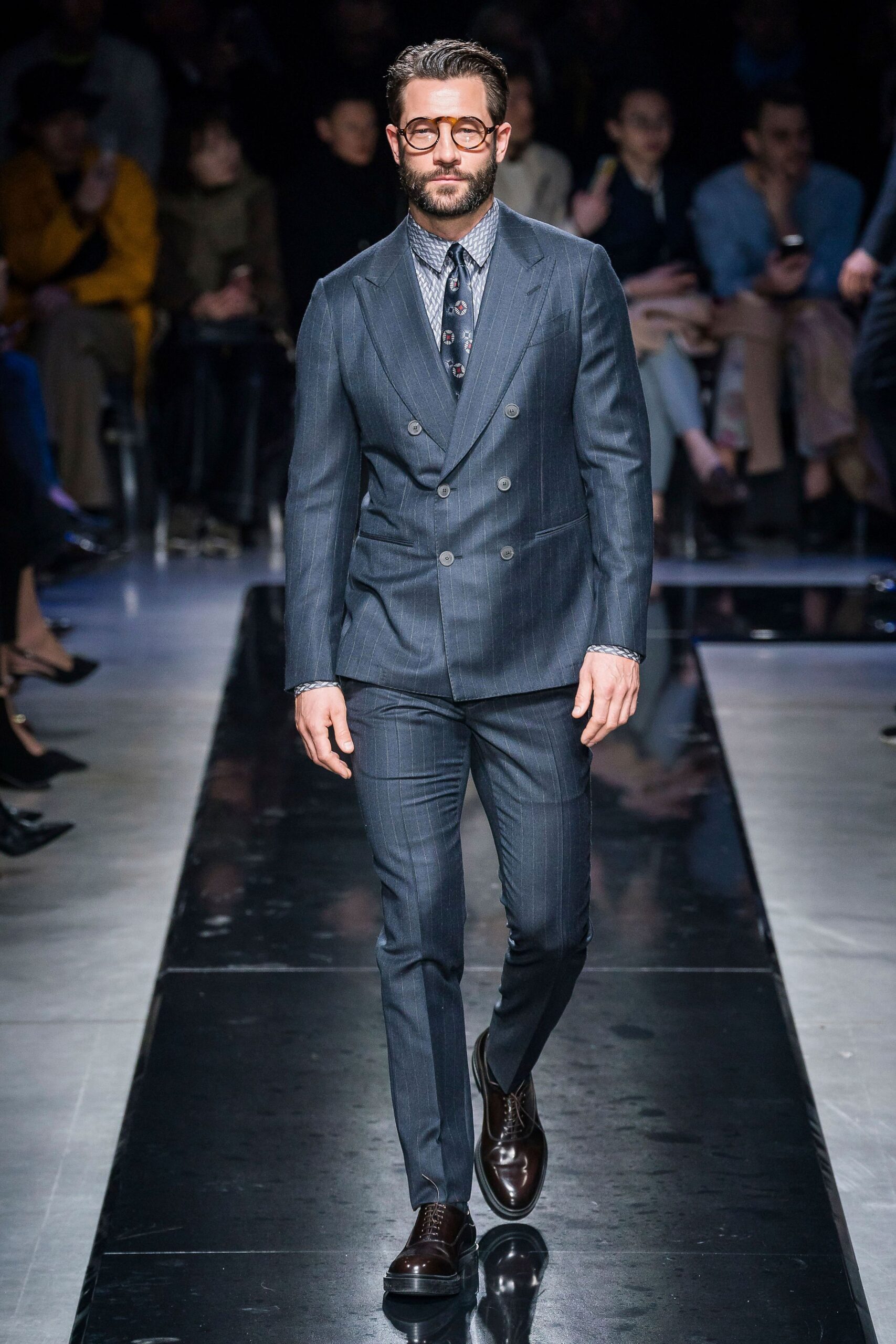 blue tailored suit with white shirt
