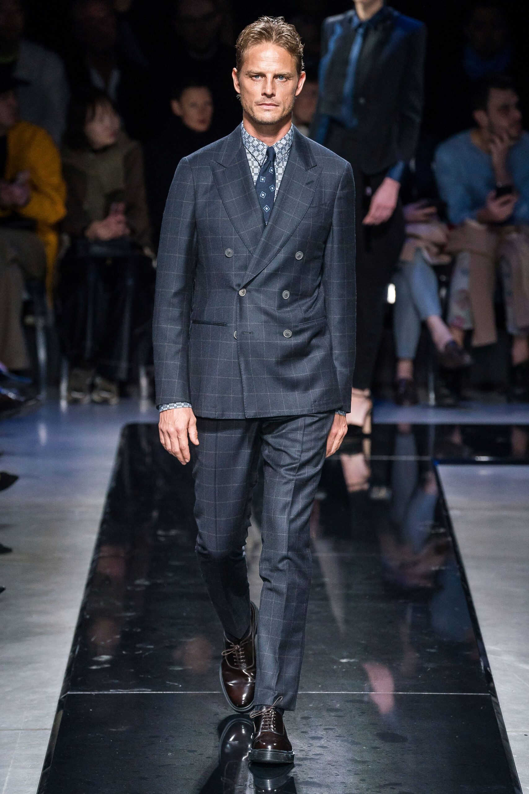 blue checked tailored suit