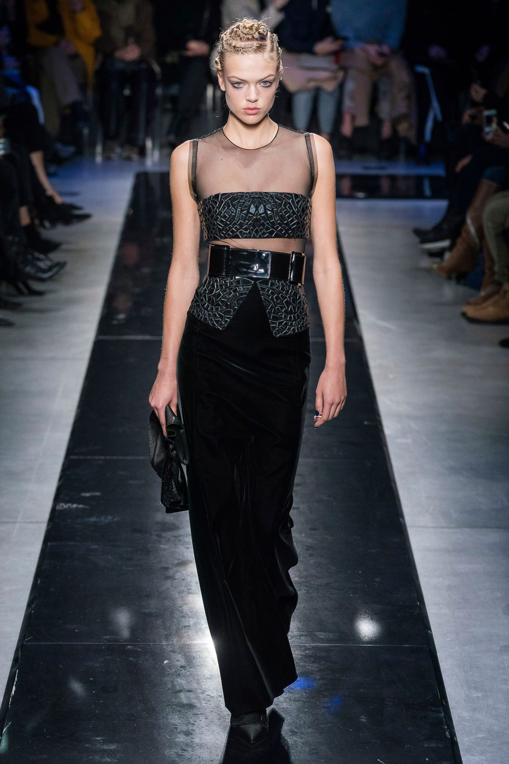 black velvet skirt with sheer top