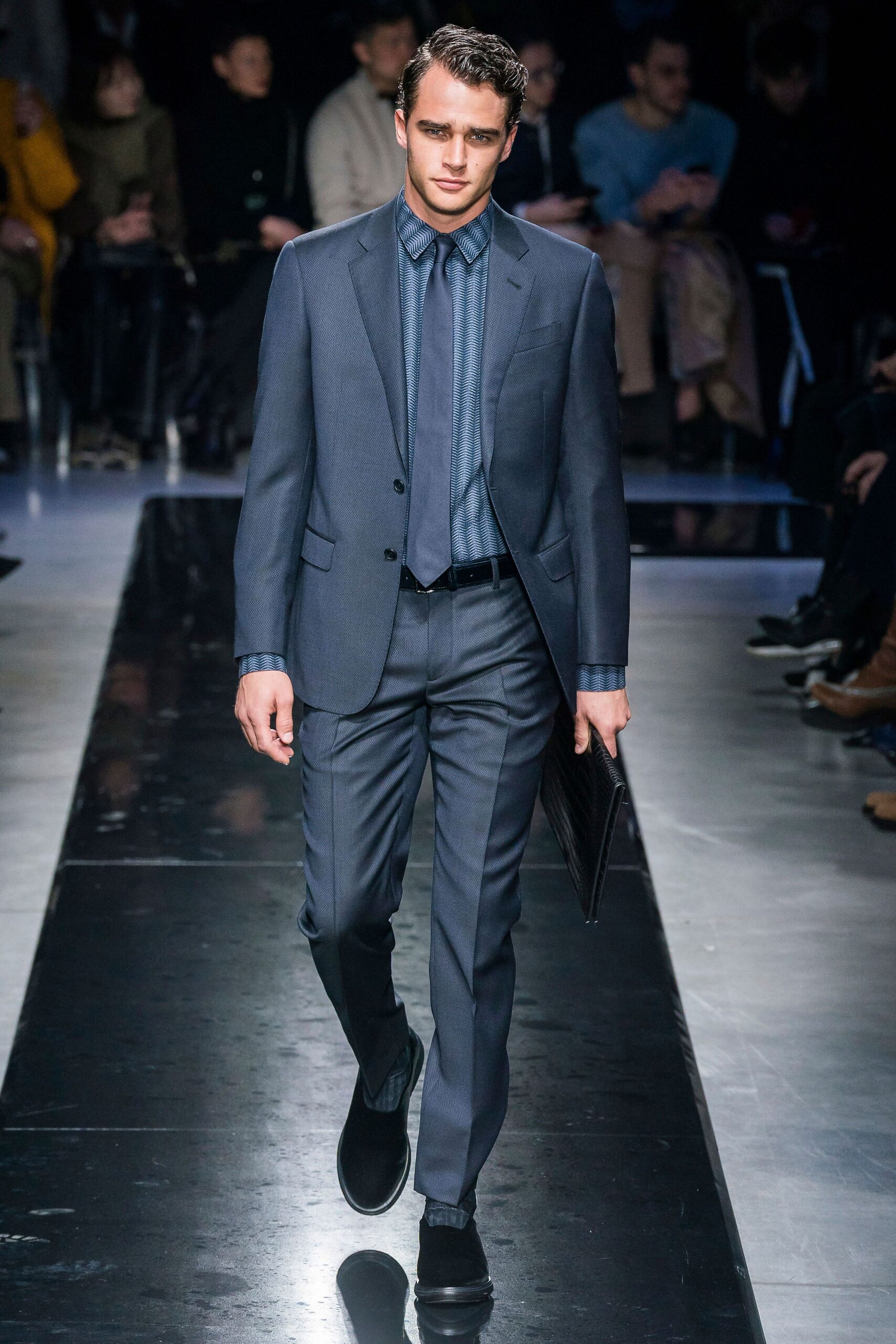 blue tailored suit with shirt