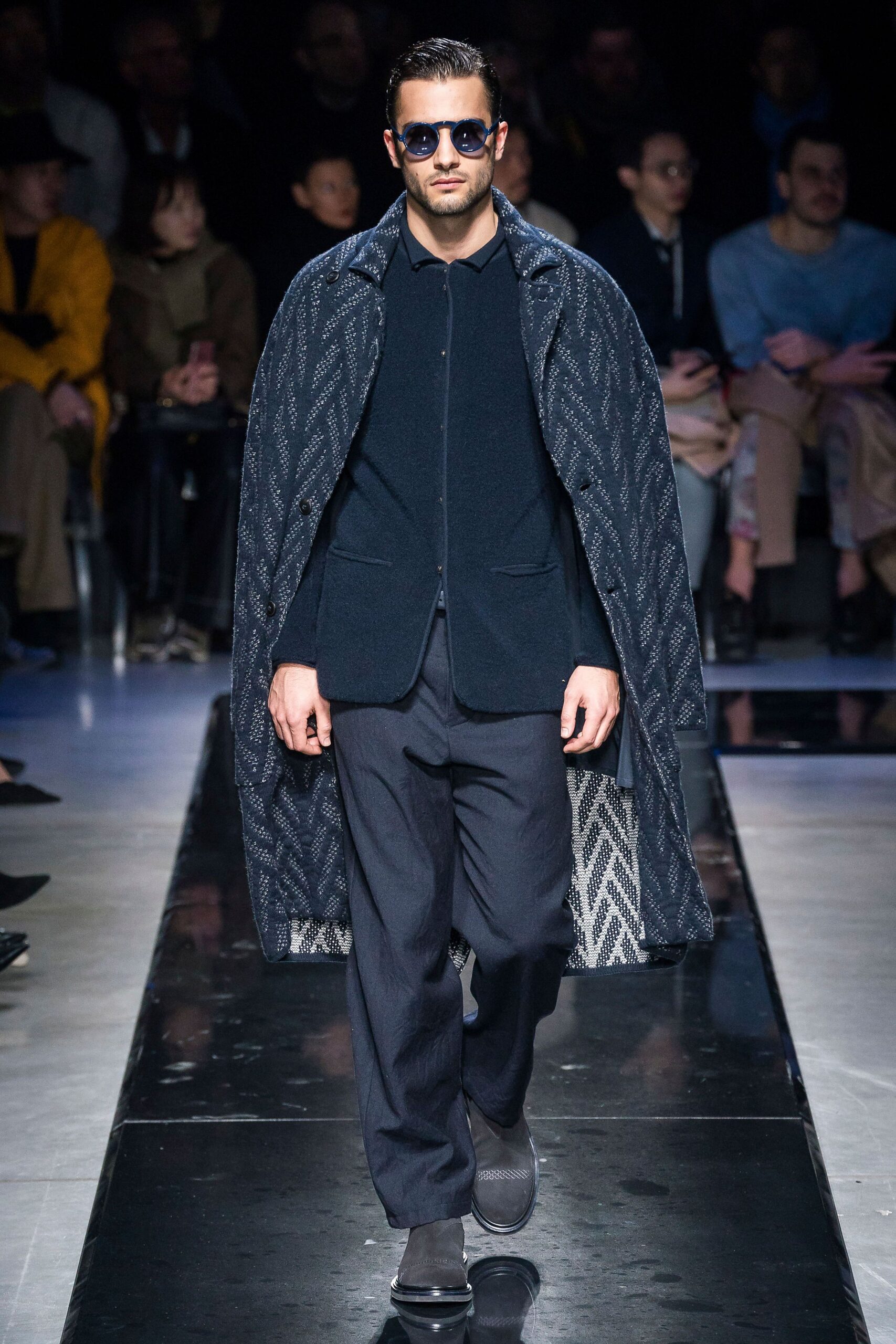 black wool coat with sunglasses