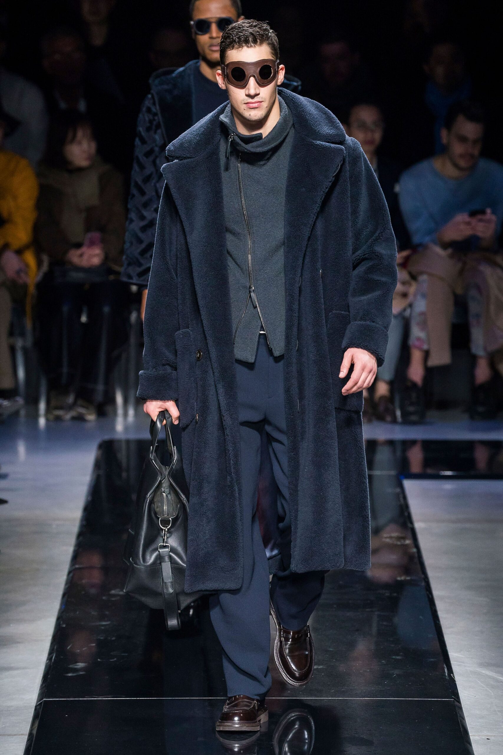 navy wool coat gray sweater