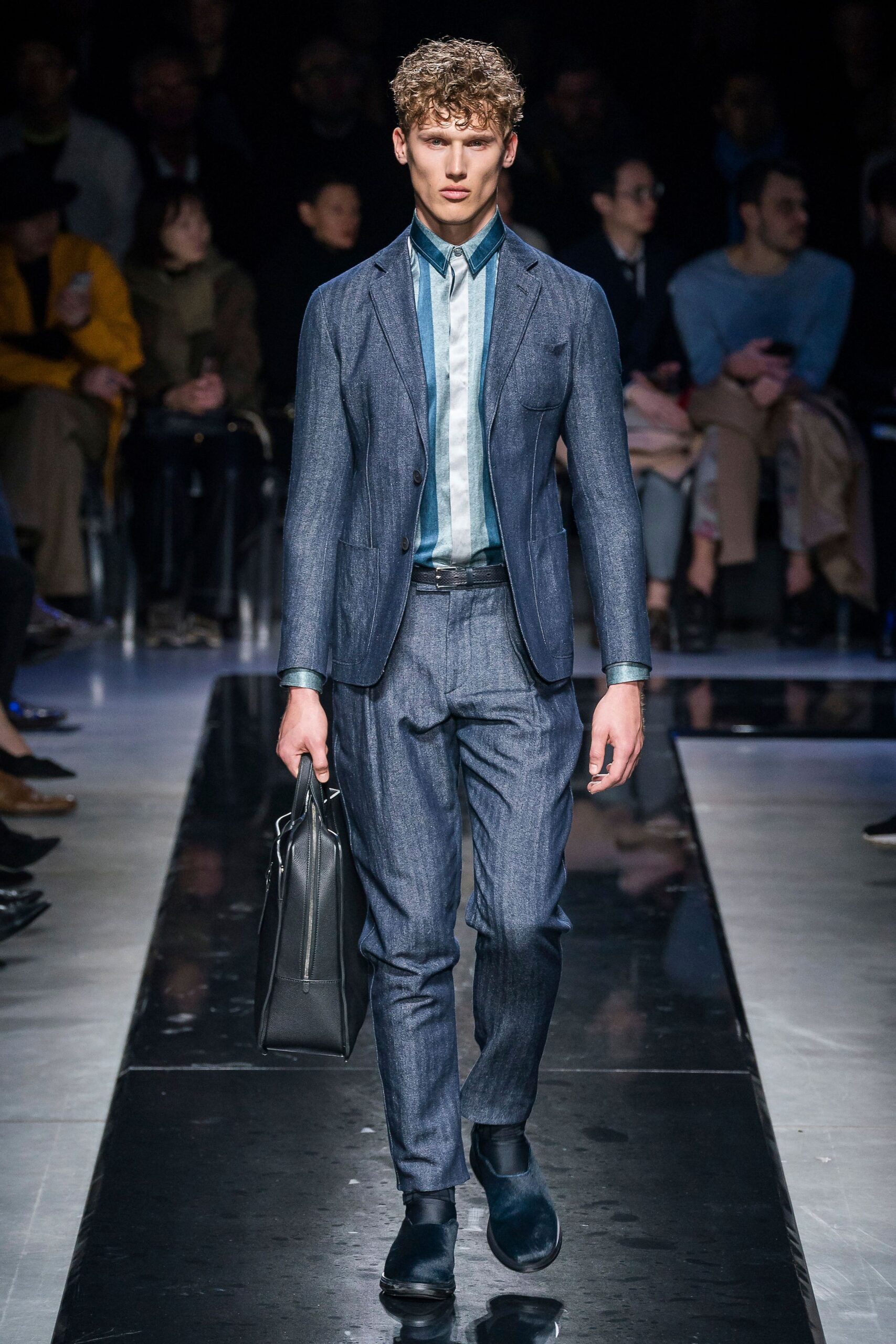 blue tailored suit with shirt