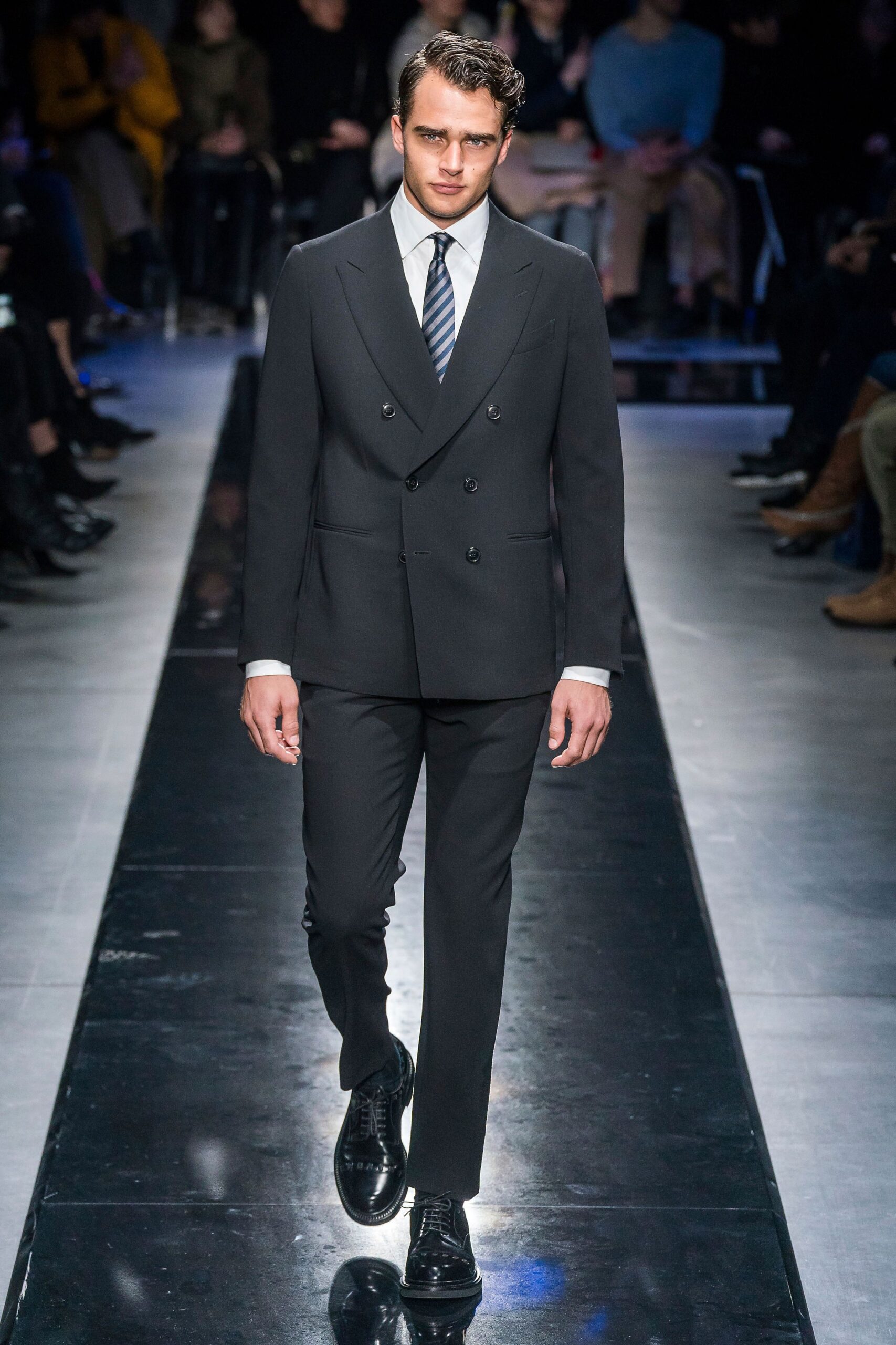 black tailored suit with white shirt